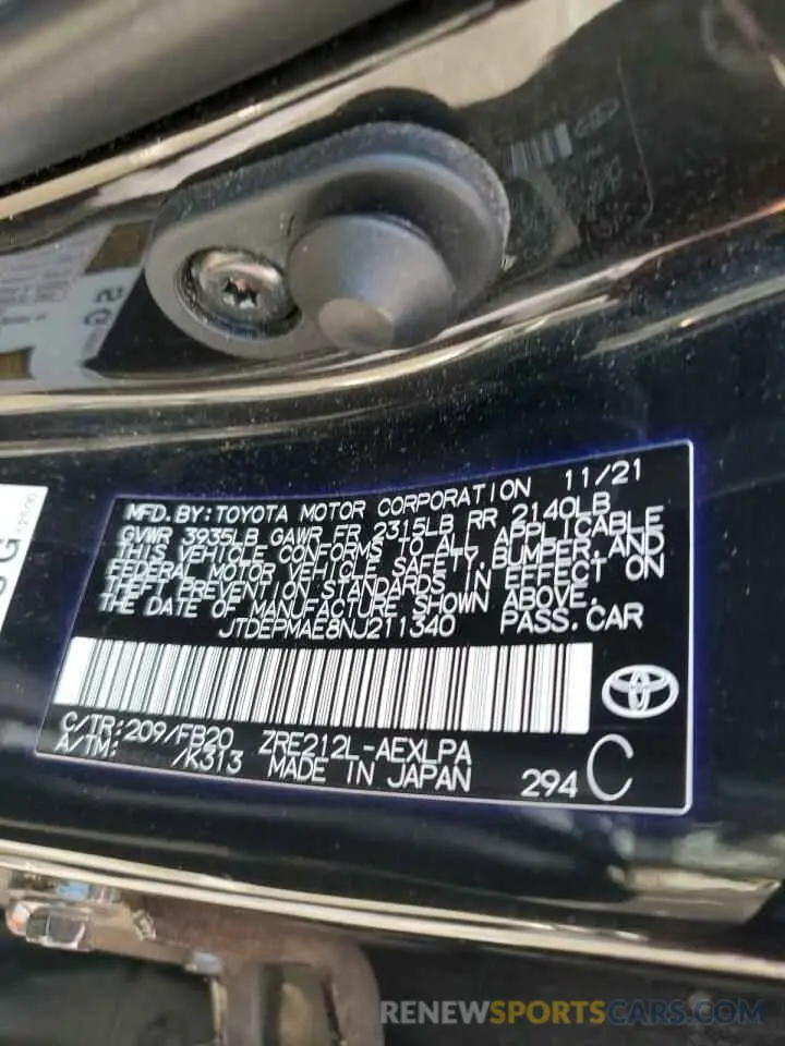 12 Photograph of a damaged car JTDEPMAE8NJ211340 TOYOTA COROLLA 2022