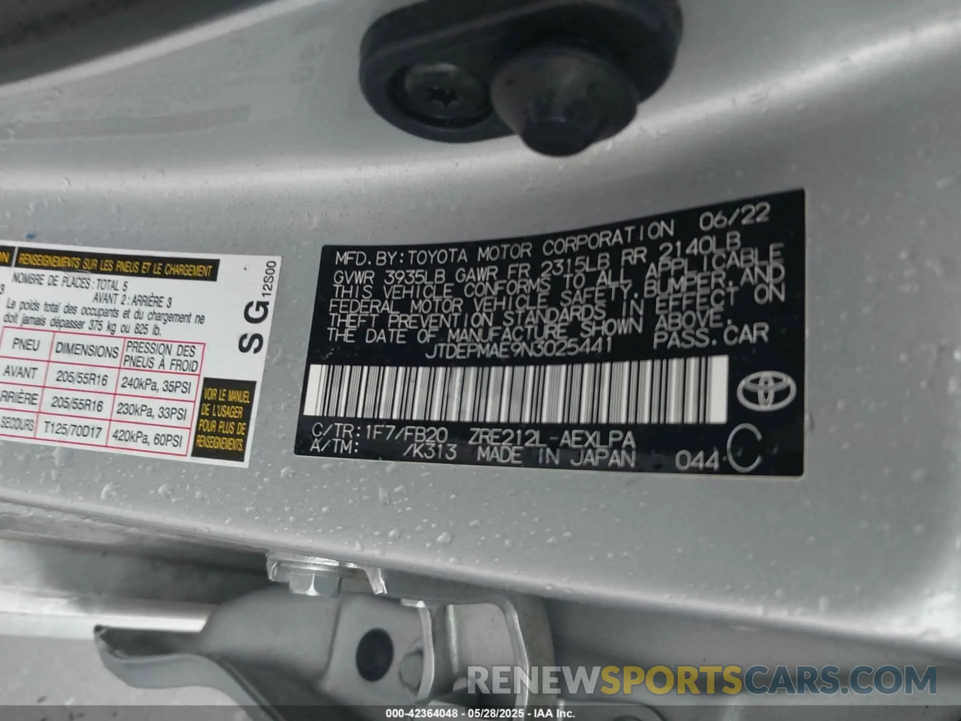 9 Photograph of a damaged car JTDEPMAE9N3025441 TOYOTA COROLLA 2022