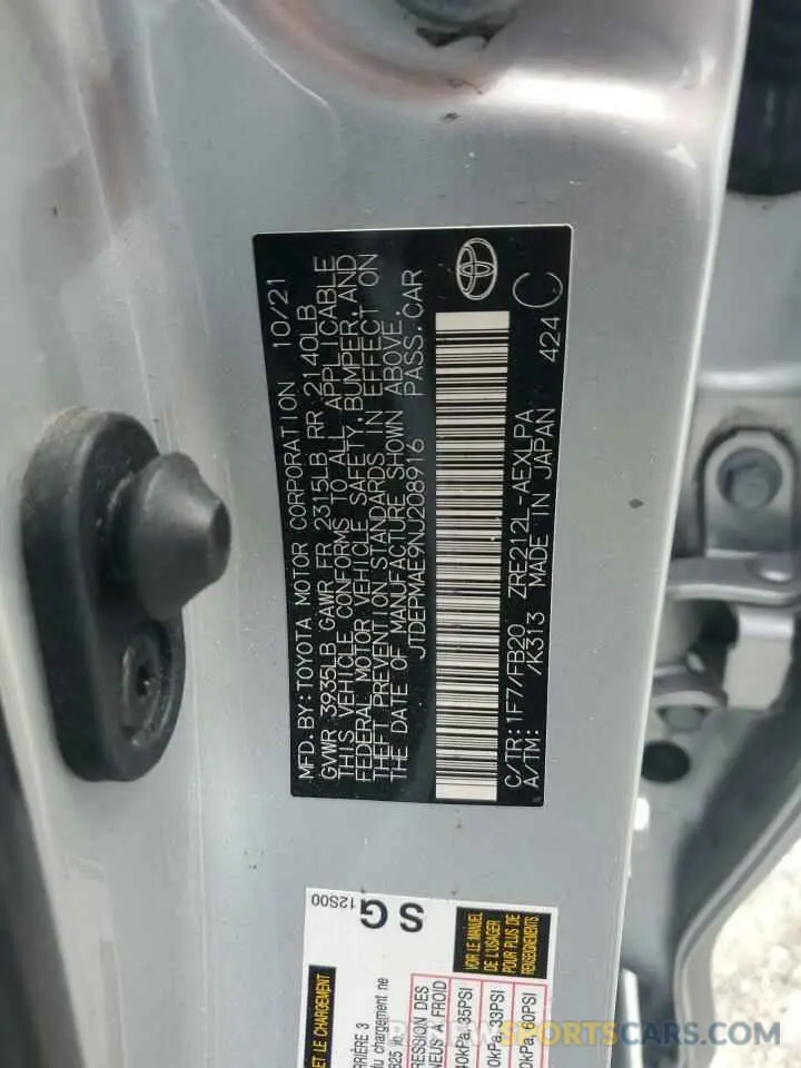 12 Photograph of a damaged car JTDEPMAE9NJ208916 TOYOTA COROLLA 2022