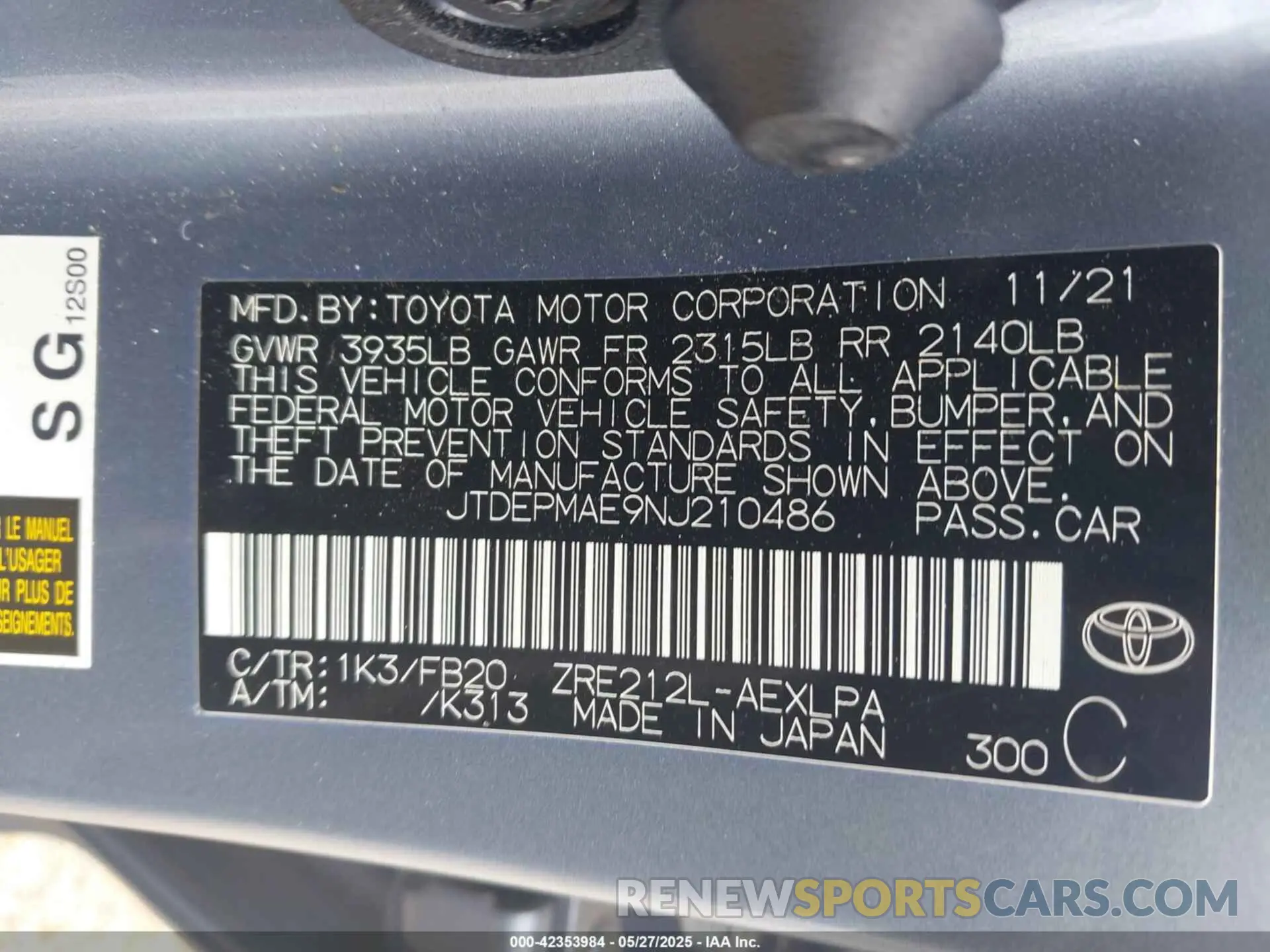 9 Photograph of a damaged car JTDEPMAE9NJ210486 TOYOTA COROLLA 2022