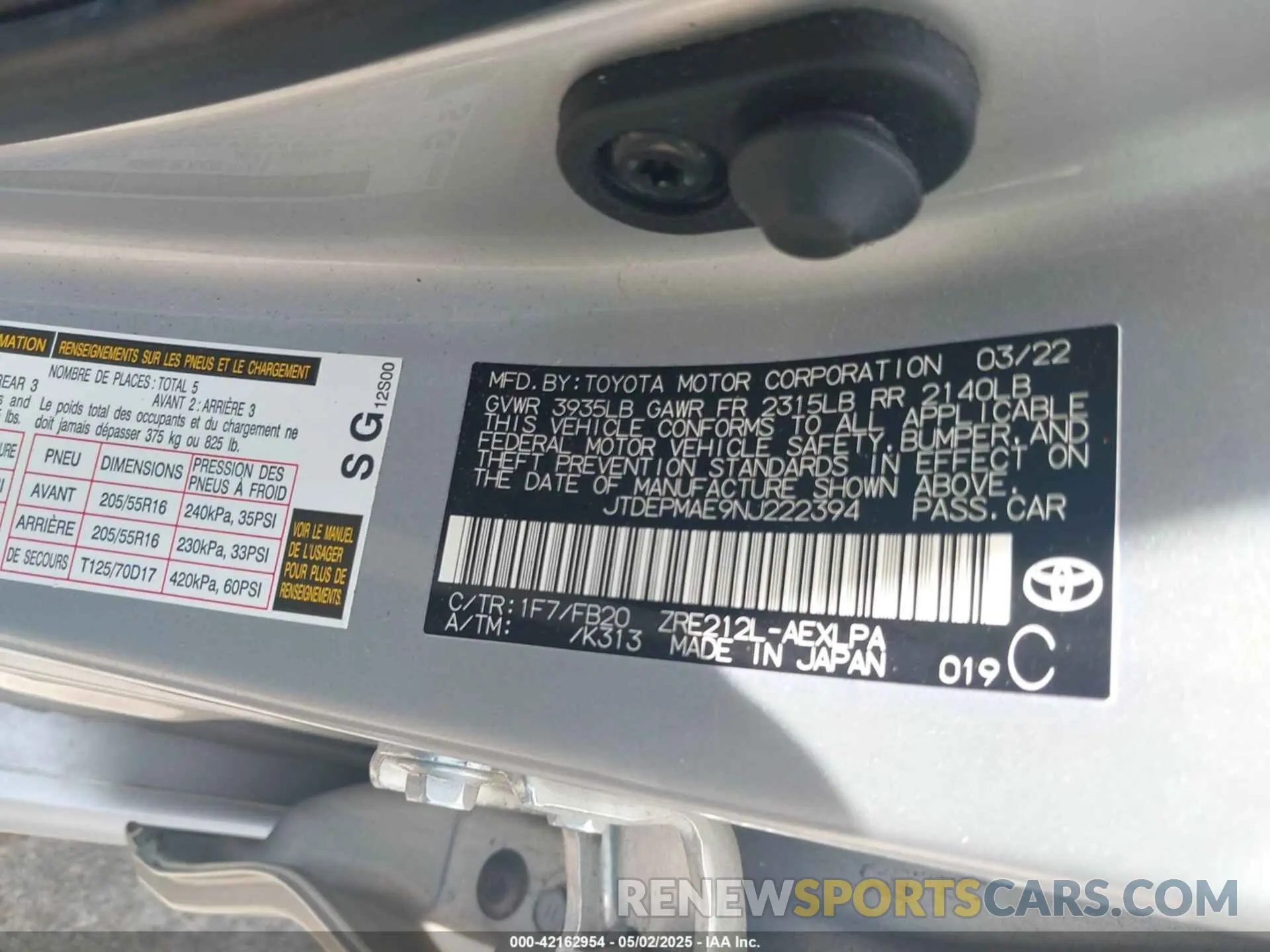 9 Photograph of a damaged car JTDEPMAE9NJ222394 TOYOTA COROLLA 2022