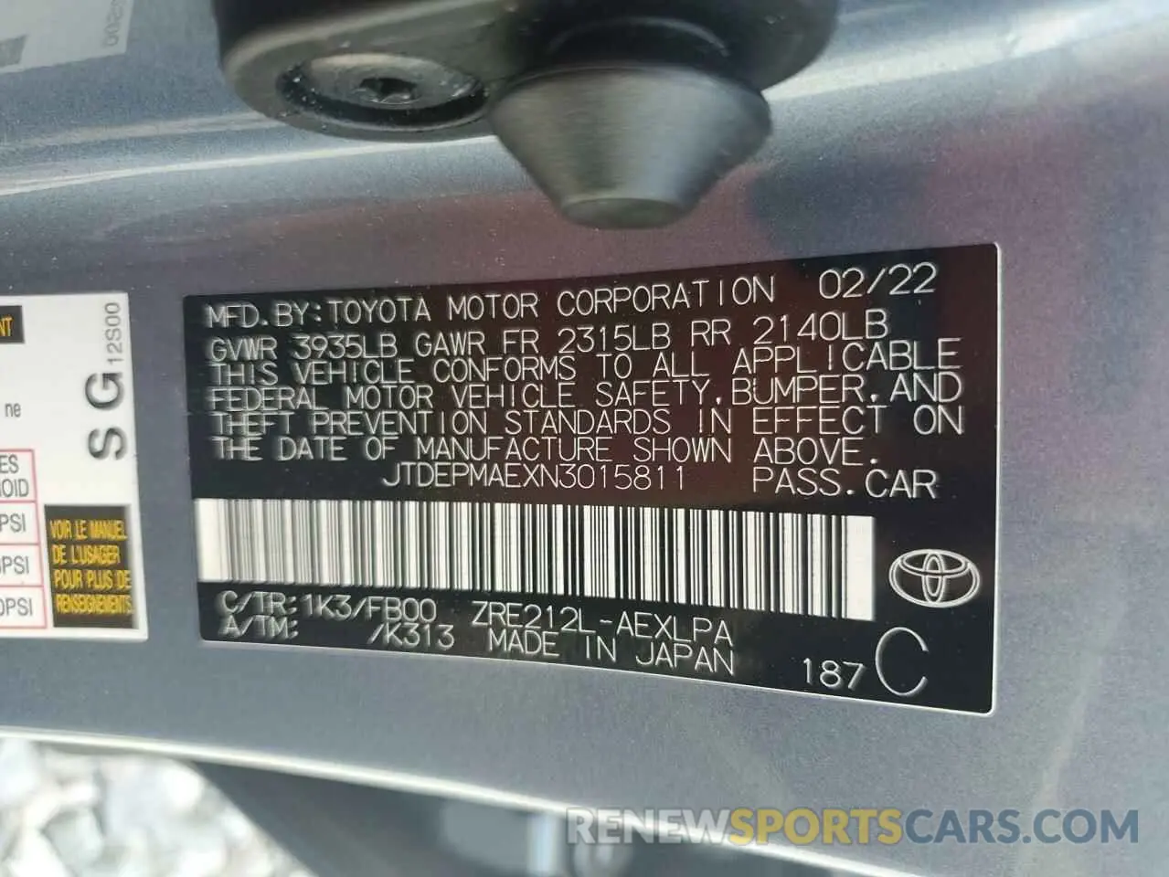 13 Photograph of a damaged car JTDEPMAEXN3015811 TOYOTA COROLLA 2022