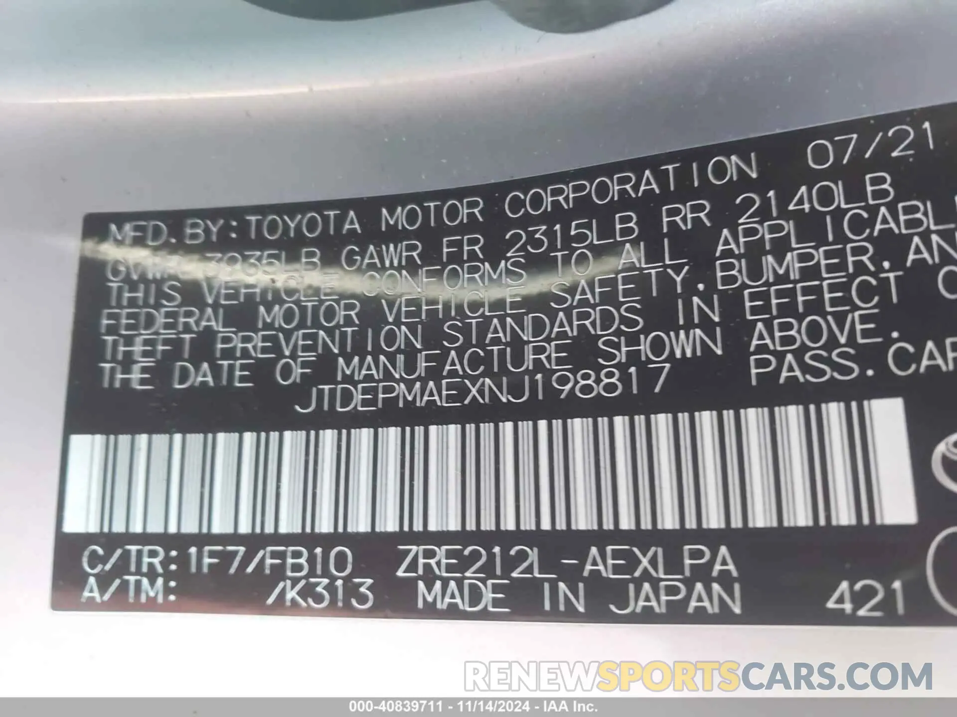 9 Photograph of a damaged car JTDEPMAEXNJ198817 TOYOTA COROLLA 2022
