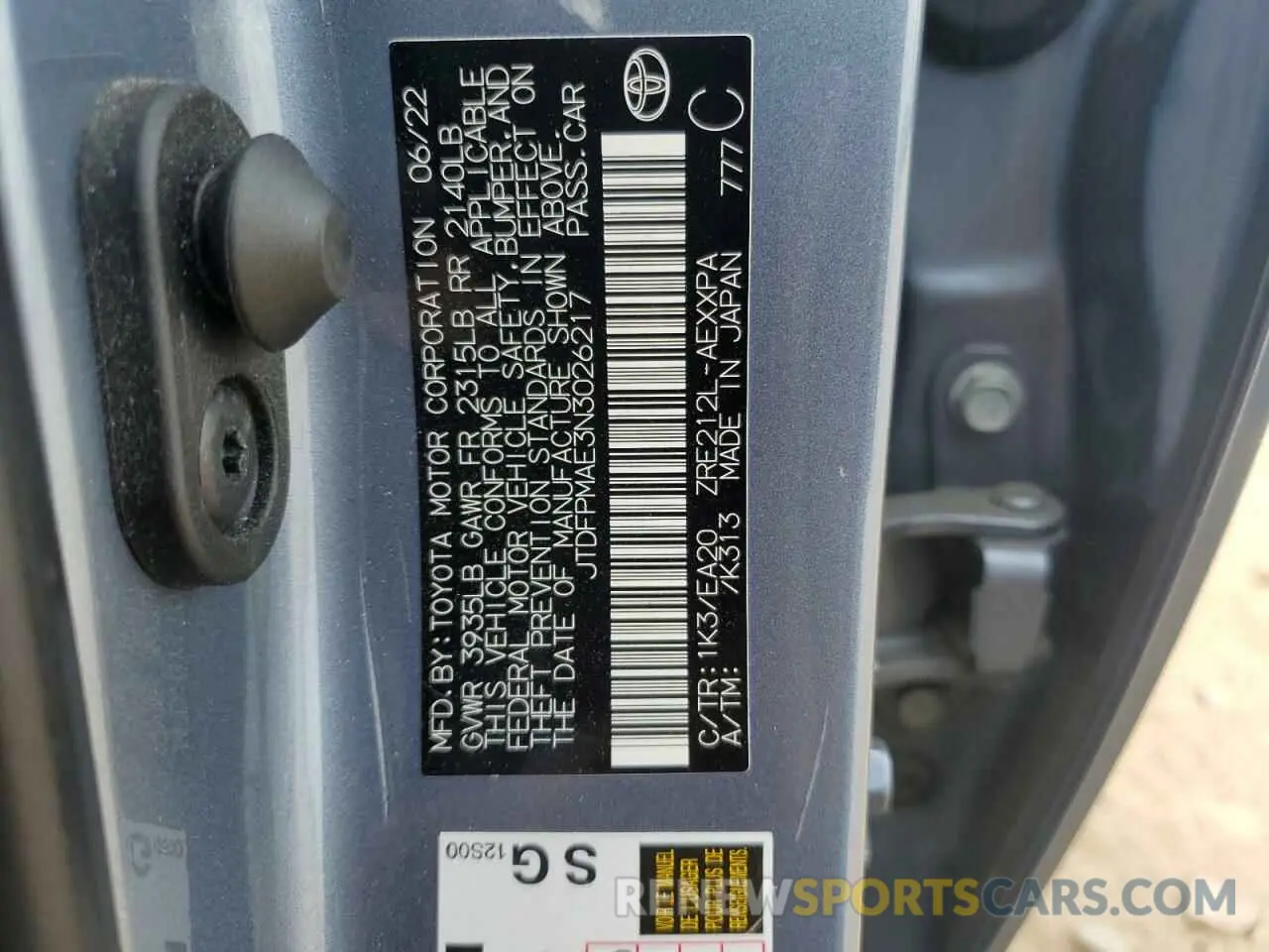 12 Photograph of a damaged car JTDFPMAE3N3026217 TOYOTA COROLLA 2022