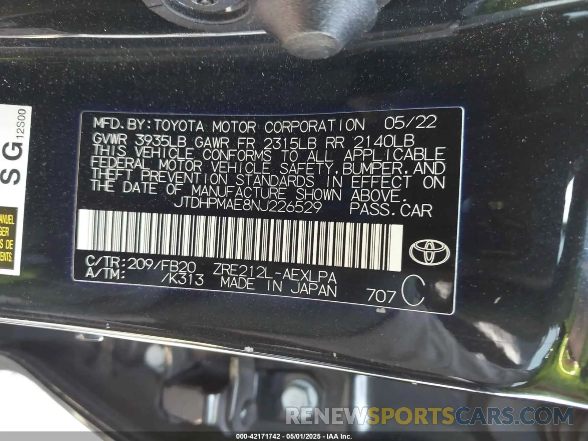 9 Photograph of a damaged car JTDHPMAE8NJ226529 TOYOTA COROLLA 2022