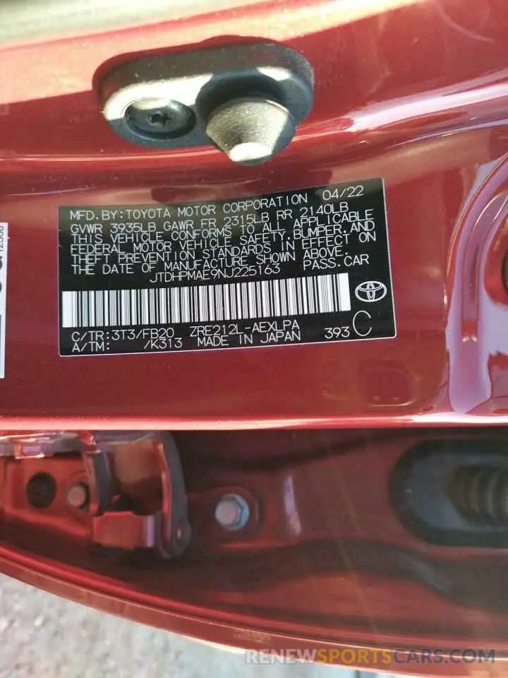 13 Photograph of a damaged car JTDHPMAE9NJ225163 TOYOTA COROLLA 2022