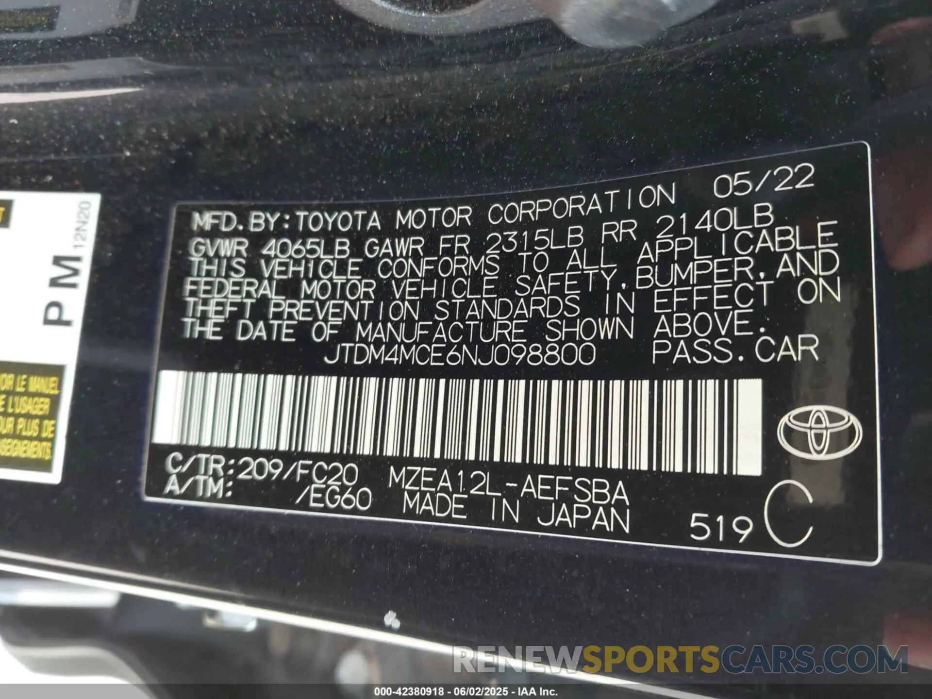 9 Photograph of a damaged car JTDM4MCE6NJ098800 TOYOTA COROLLA 2022