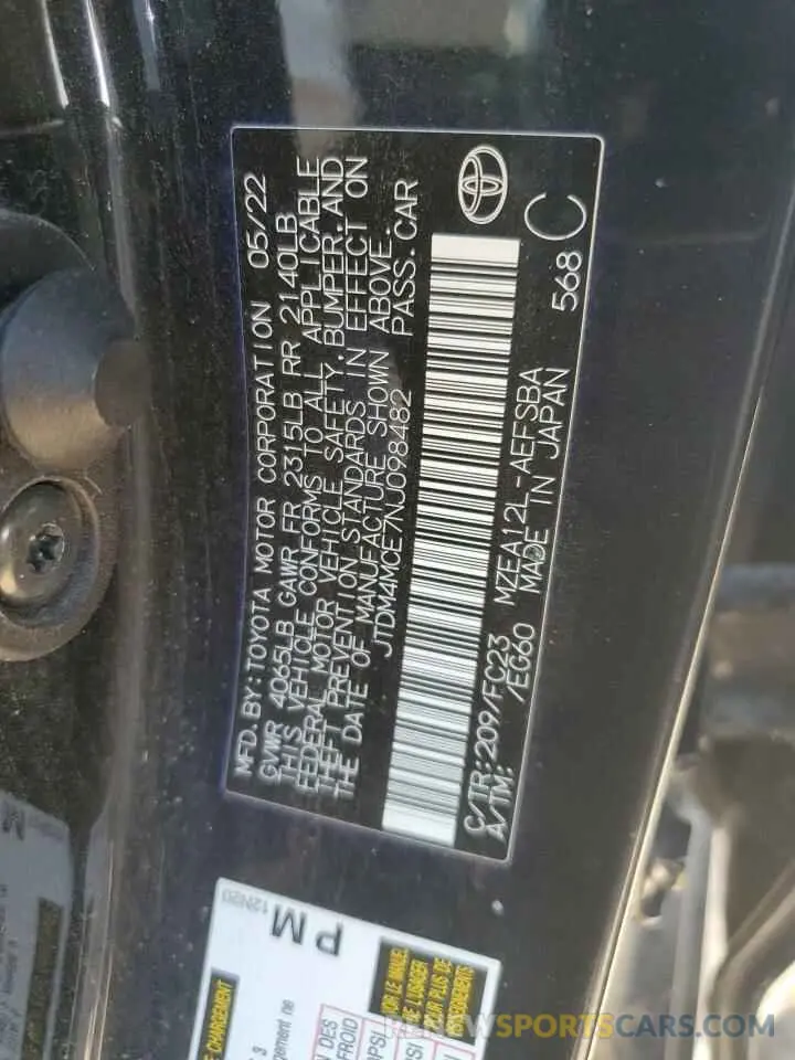 12 Photograph of a damaged car JTDM4MCE7NJ098482 TOYOTA COROLLA 2022