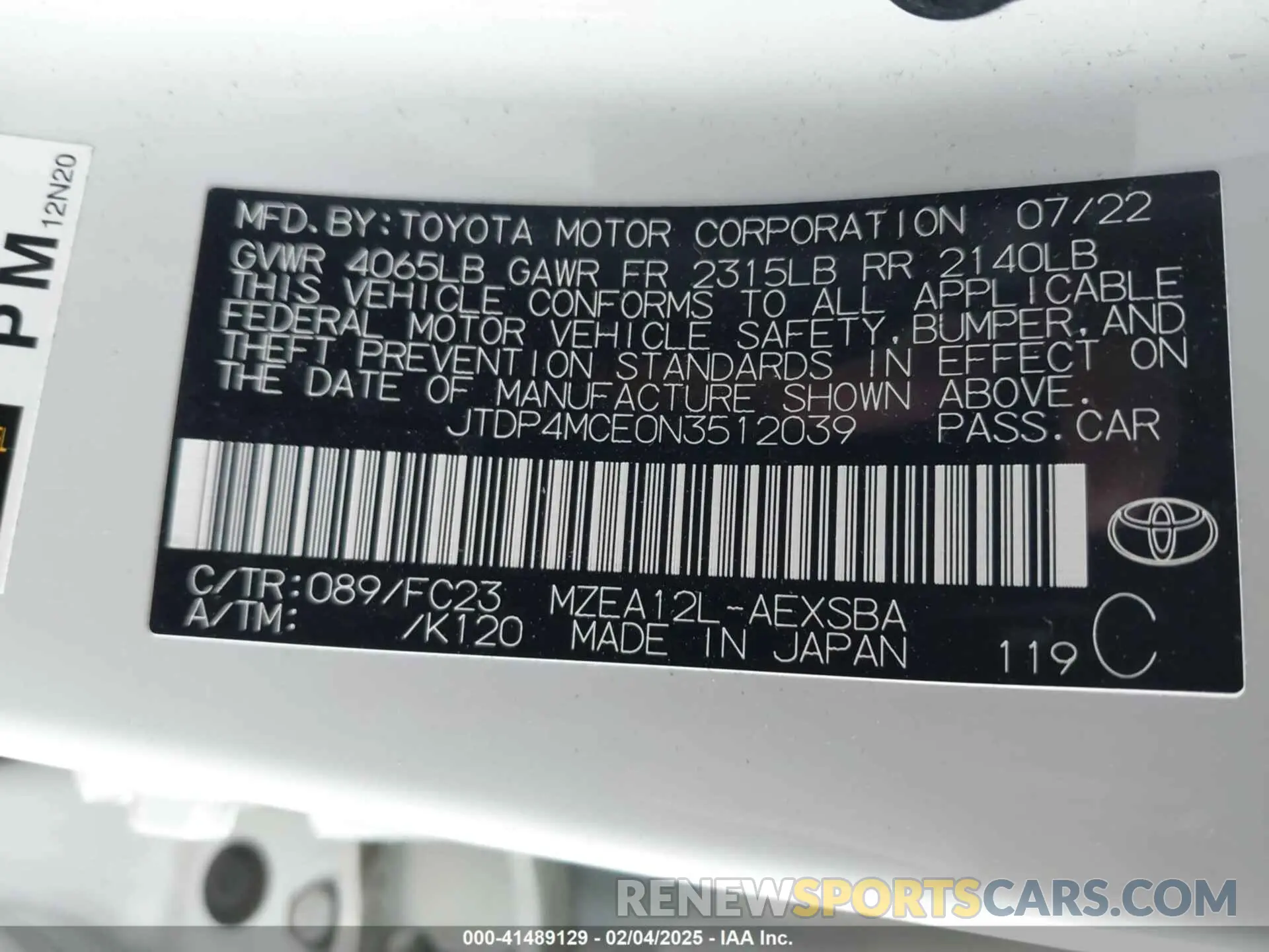 9 Photograph of a damaged car JTDP4MCE0N3512039 TOYOTA COROLLA 2022