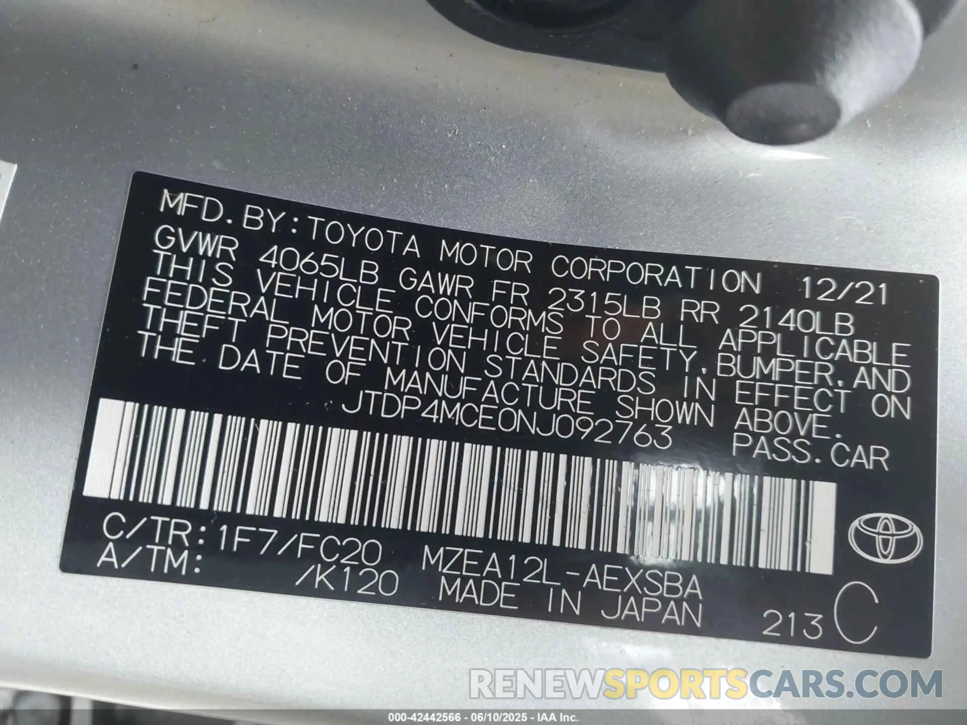 9 Photograph of a damaged car JTDP4MCE0NJ092763 TOYOTA COROLLA 2022