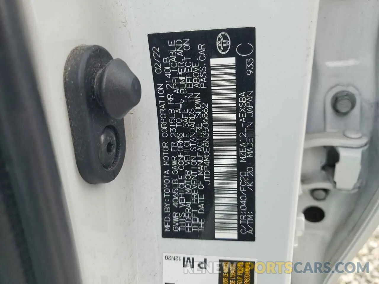 12 Photograph of a damaged car JTDP4MCE8N3506862 TOYOTA COROLLA 2022