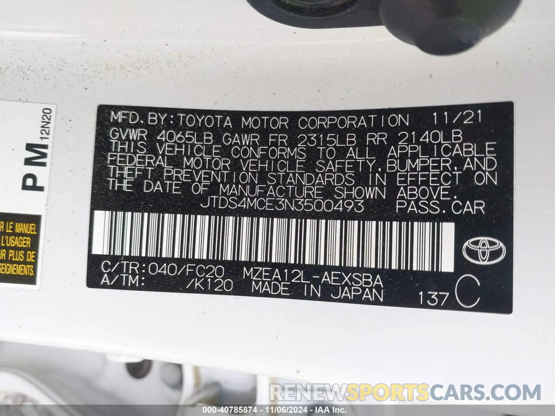 9 Photograph of a damaged car JTDS4MCE3N3500493 TOYOTA COROLLA 2022