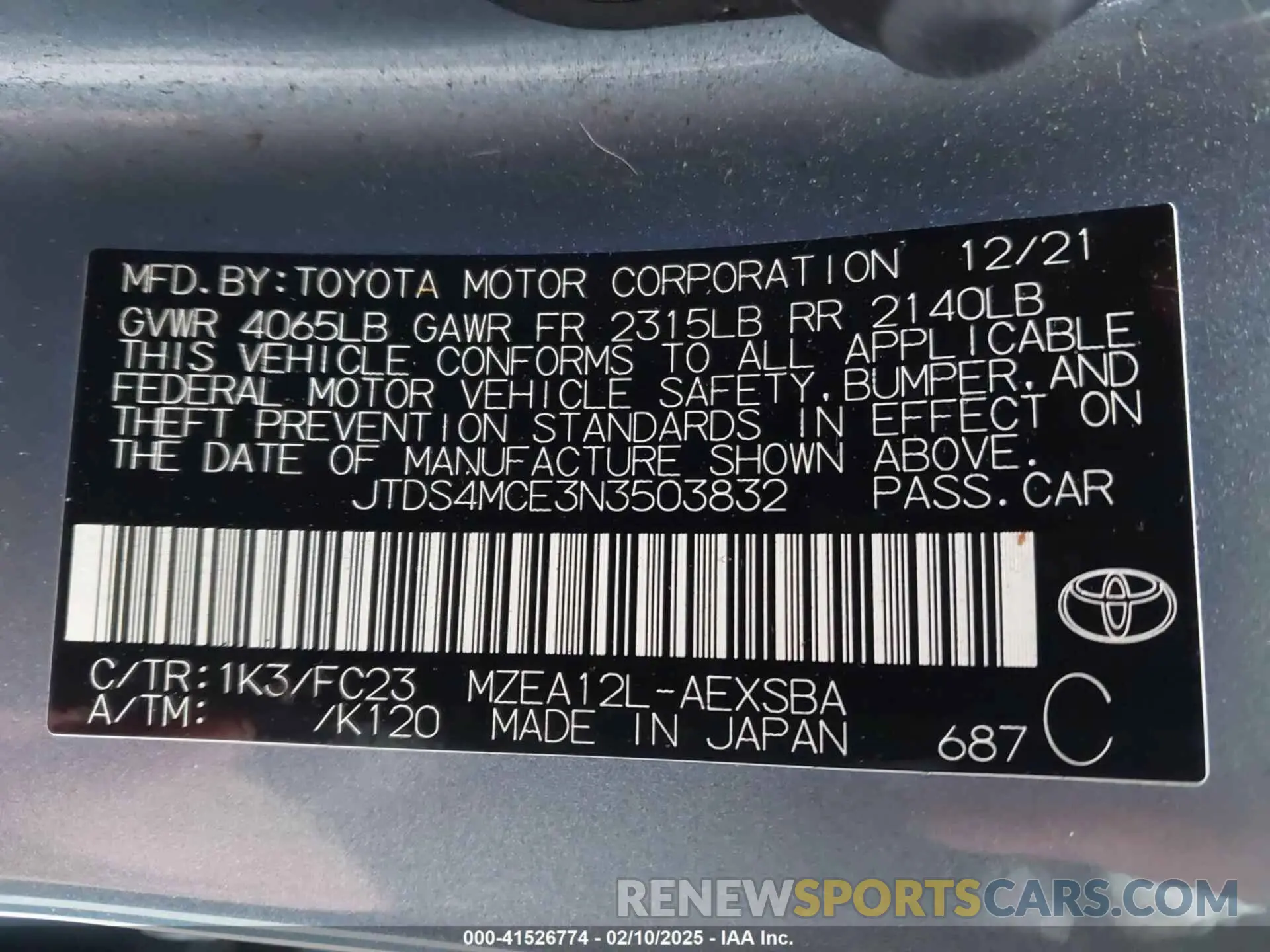 9 Photograph of a damaged car JTDS4MCE3N3503832 TOYOTA COROLLA 2022