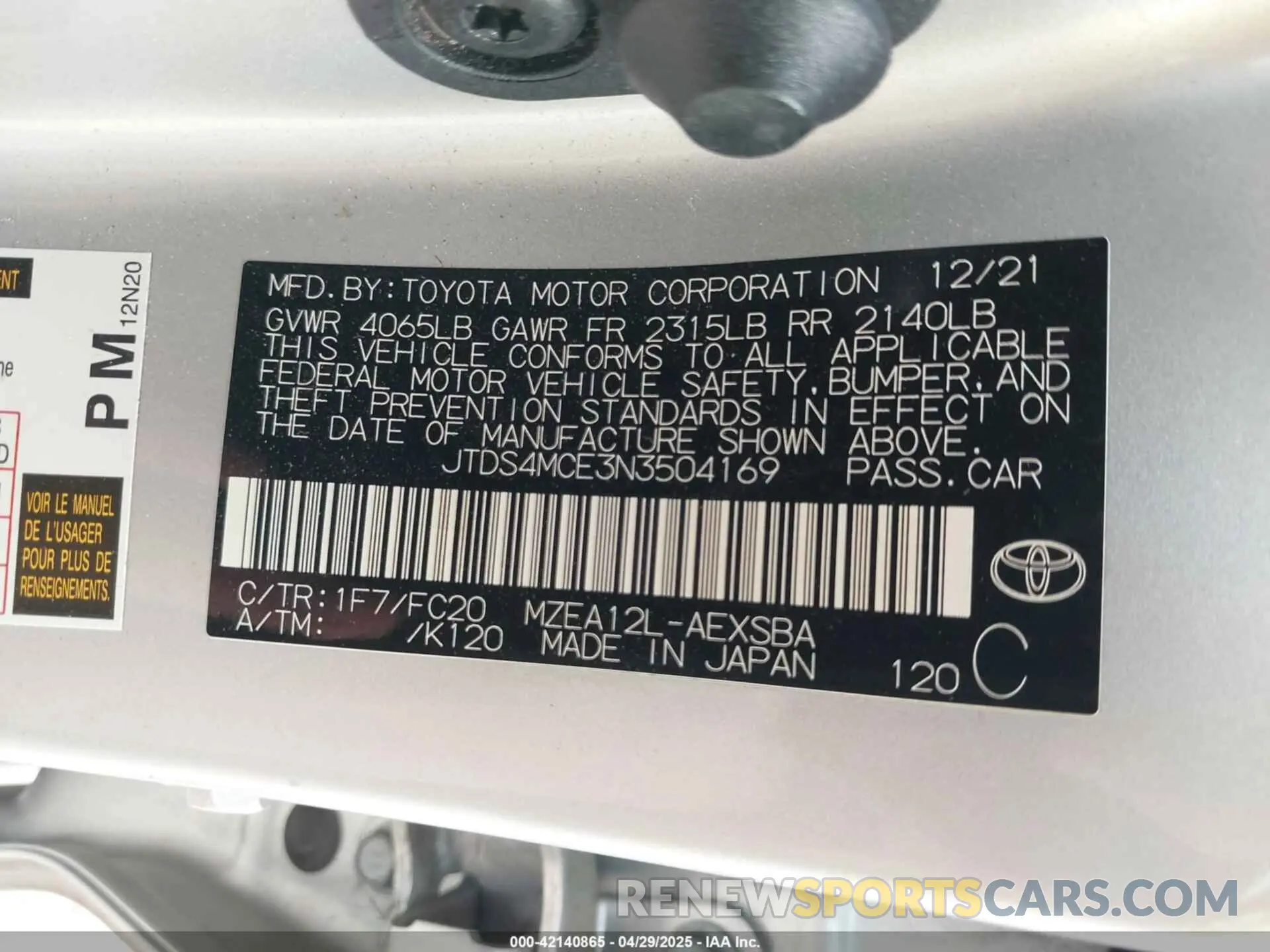 9 Photograph of a damaged car JTDS4MCE3N3504169 TOYOTA COROLLA 2022