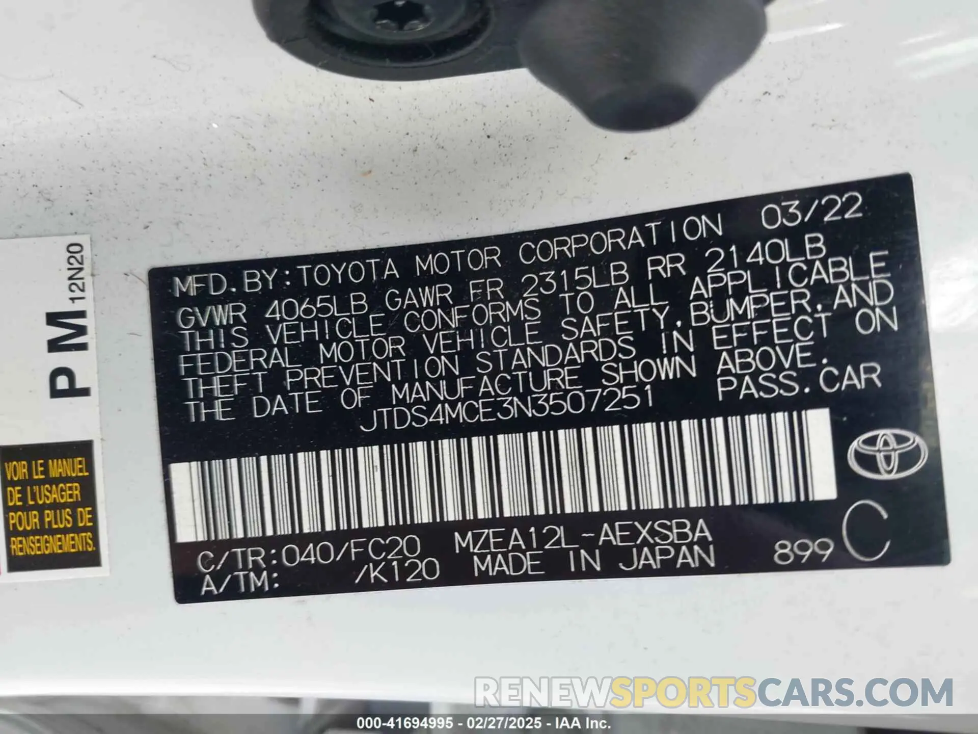 9 Photograph of a damaged car JTDS4MCE3N3507251 TOYOTA COROLLA 2022