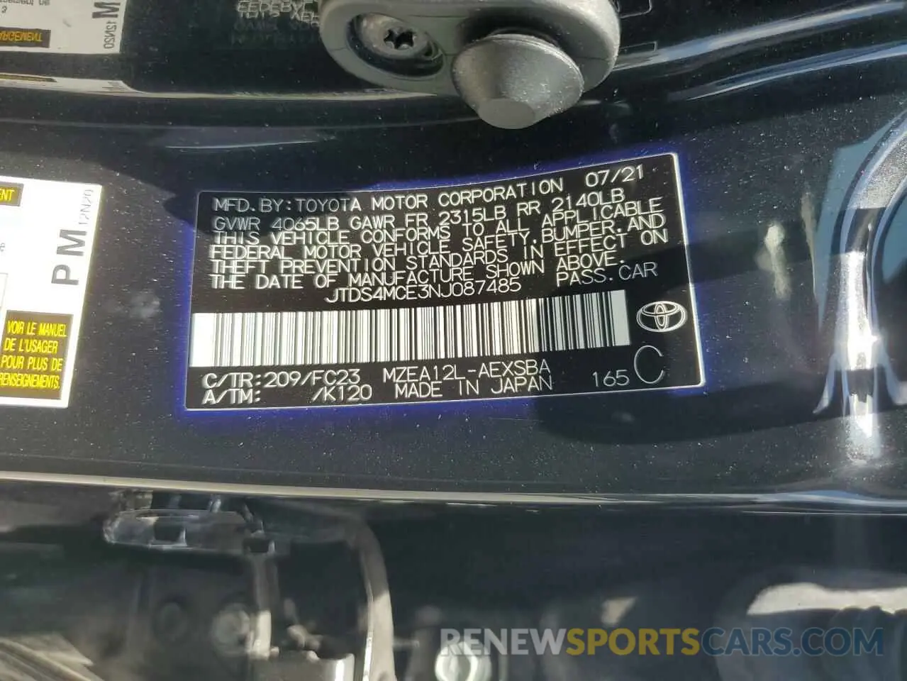 13 Photograph of a damaged car JTDS4MCE3NJ087485 TOYOTA COROLLA 2022