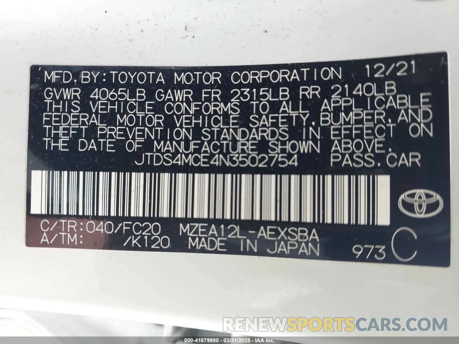 9 Photograph of a damaged car JTDS4MCE4N3502754 TOYOTA COROLLA 2022