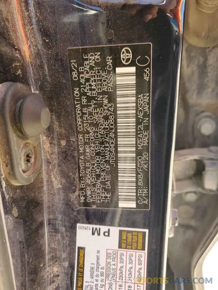 12 Photograph of a damaged car JTDS4MCE4NJ088743 TOYOTA COROLLA 2022