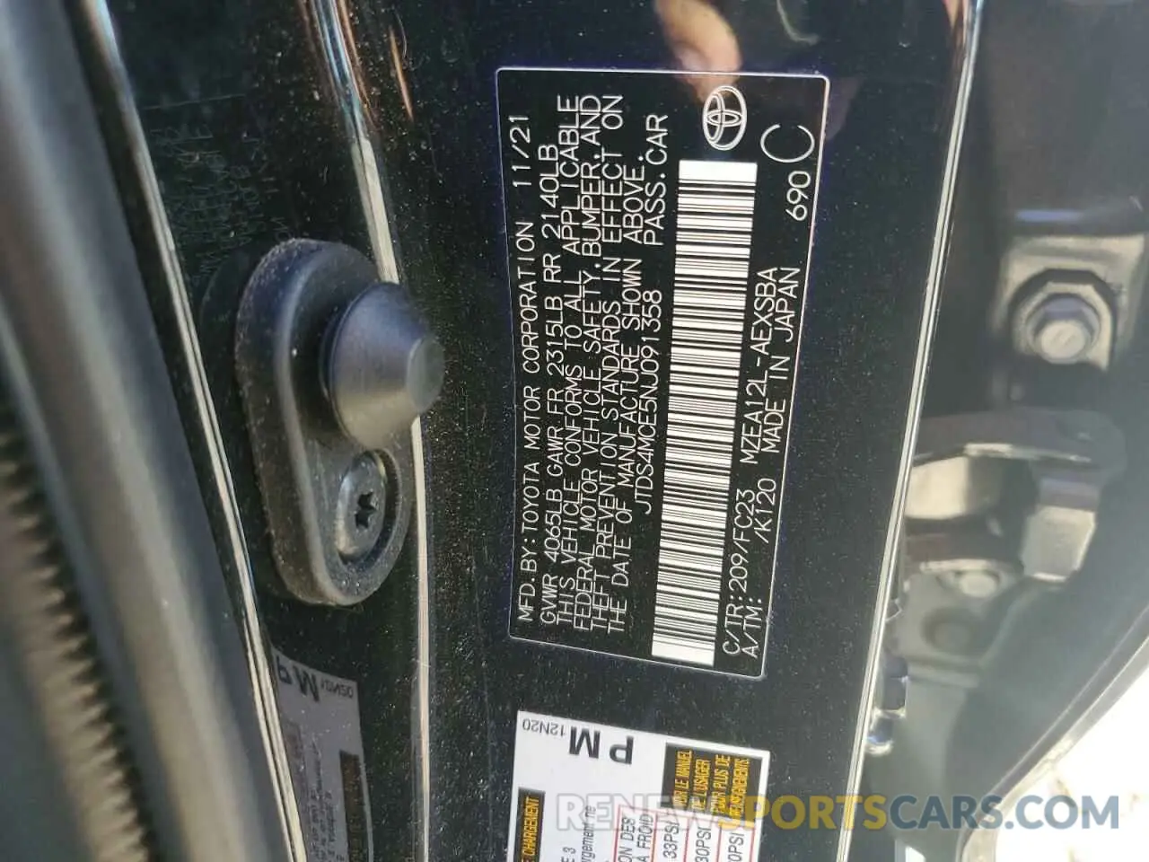 12 Photograph of a damaged car JTDS4MCE5NJ091358 TOYOTA COROLLA 2022