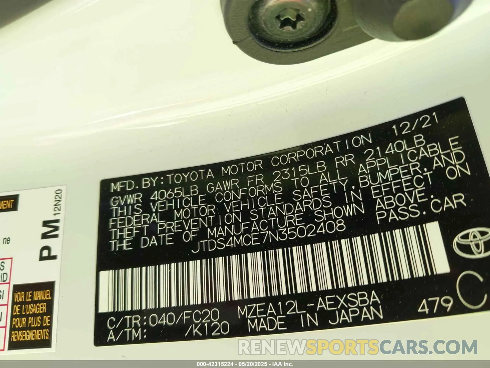 9 Photograph of a damaged car JTDS4MCE7N3502408 TOYOTA COROLLA 2022