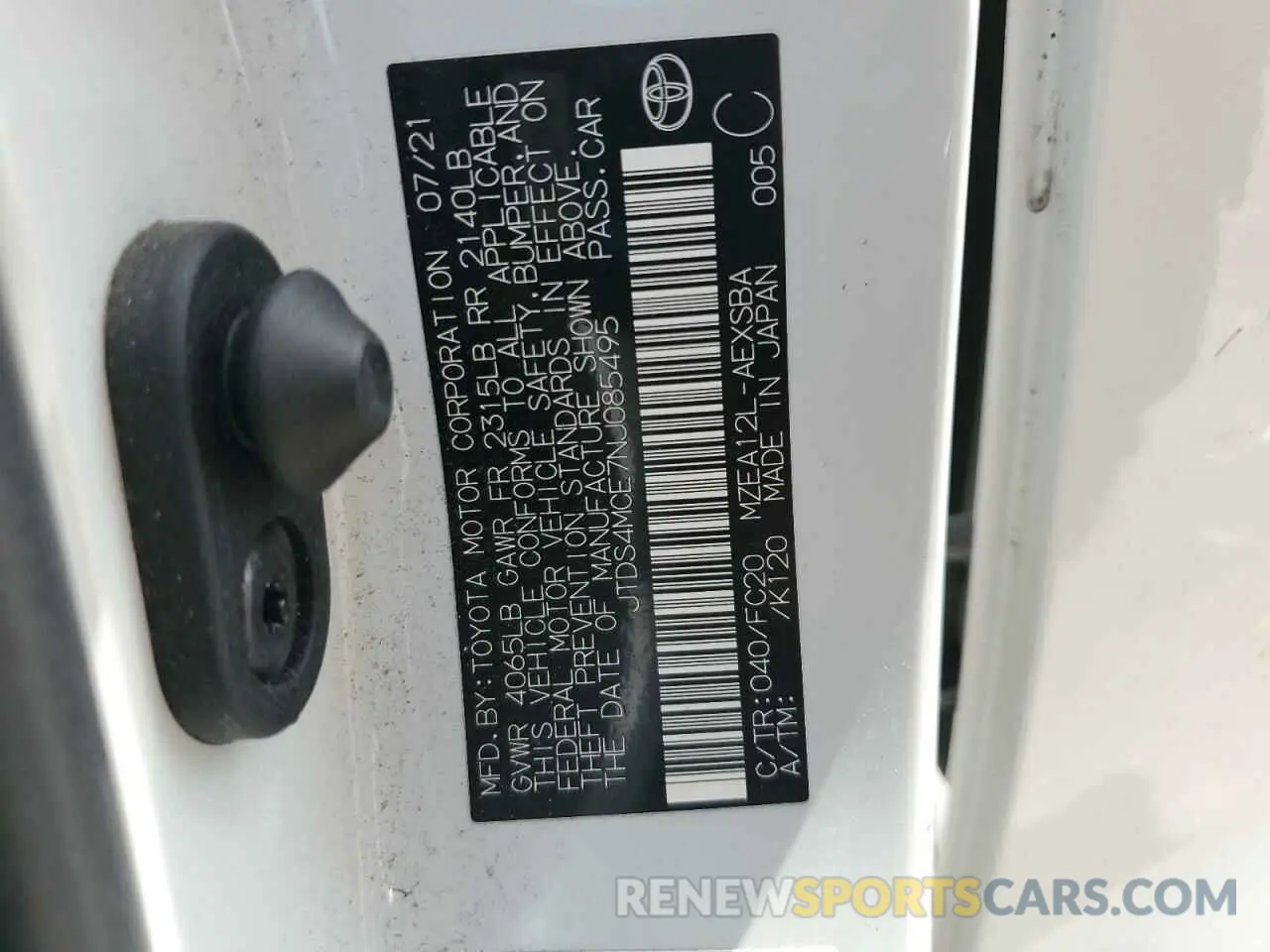 12 Photograph of a damaged car JTDS4MCE7NJ085495 TOYOTA COROLLA 2022