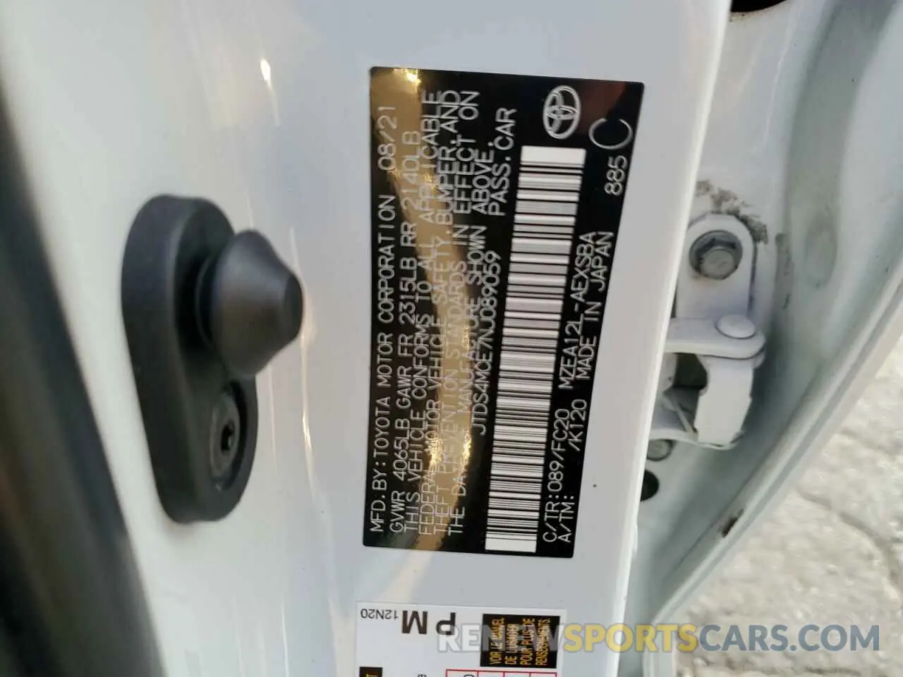 12 Photograph of a damaged car JTDS4MCE7NJ089059 TOYOTA COROLLA 2022