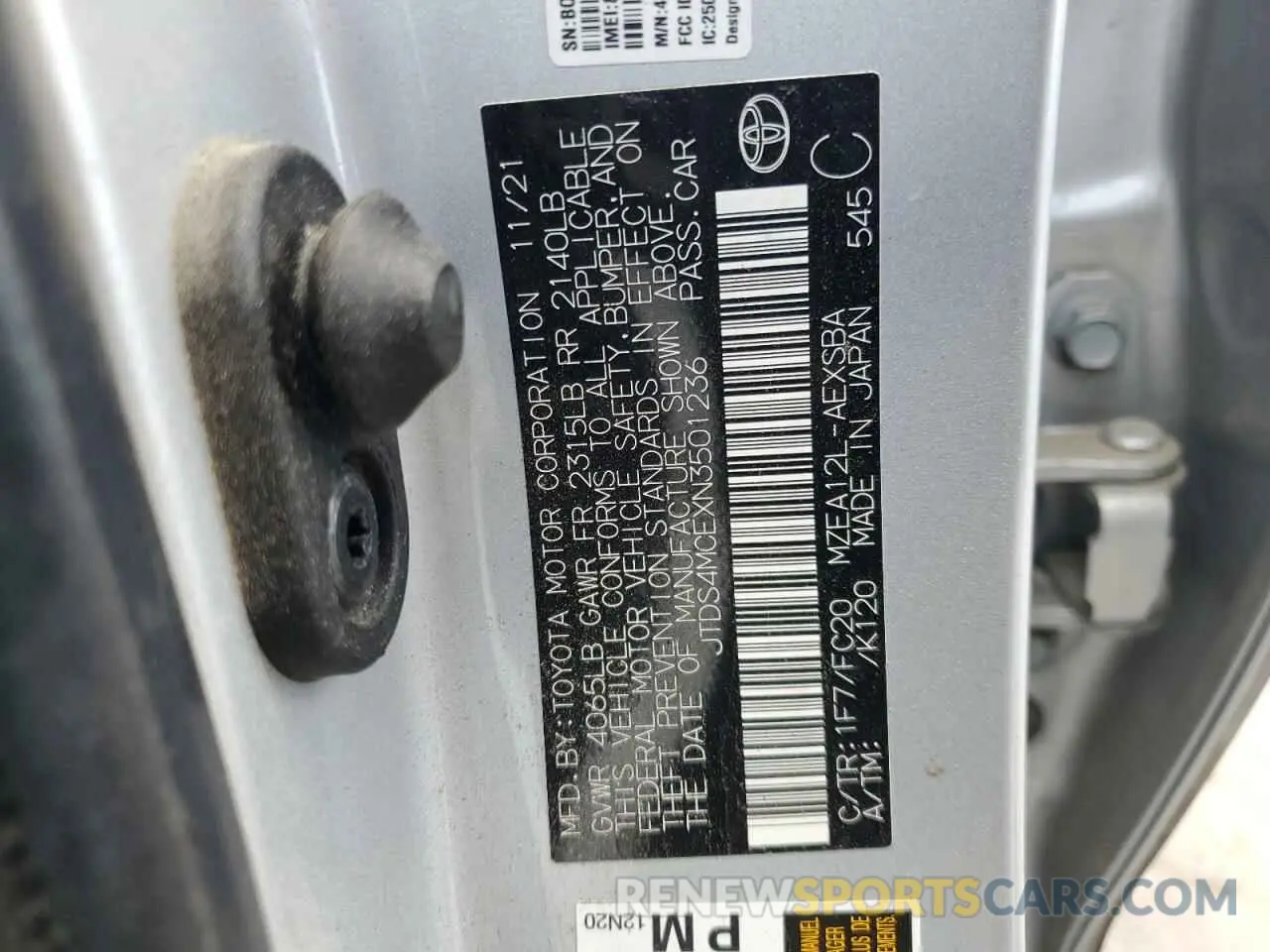 13 Photograph of a damaged car JTDS4MCEXN3501236 TOYOTA COROLLA 2022