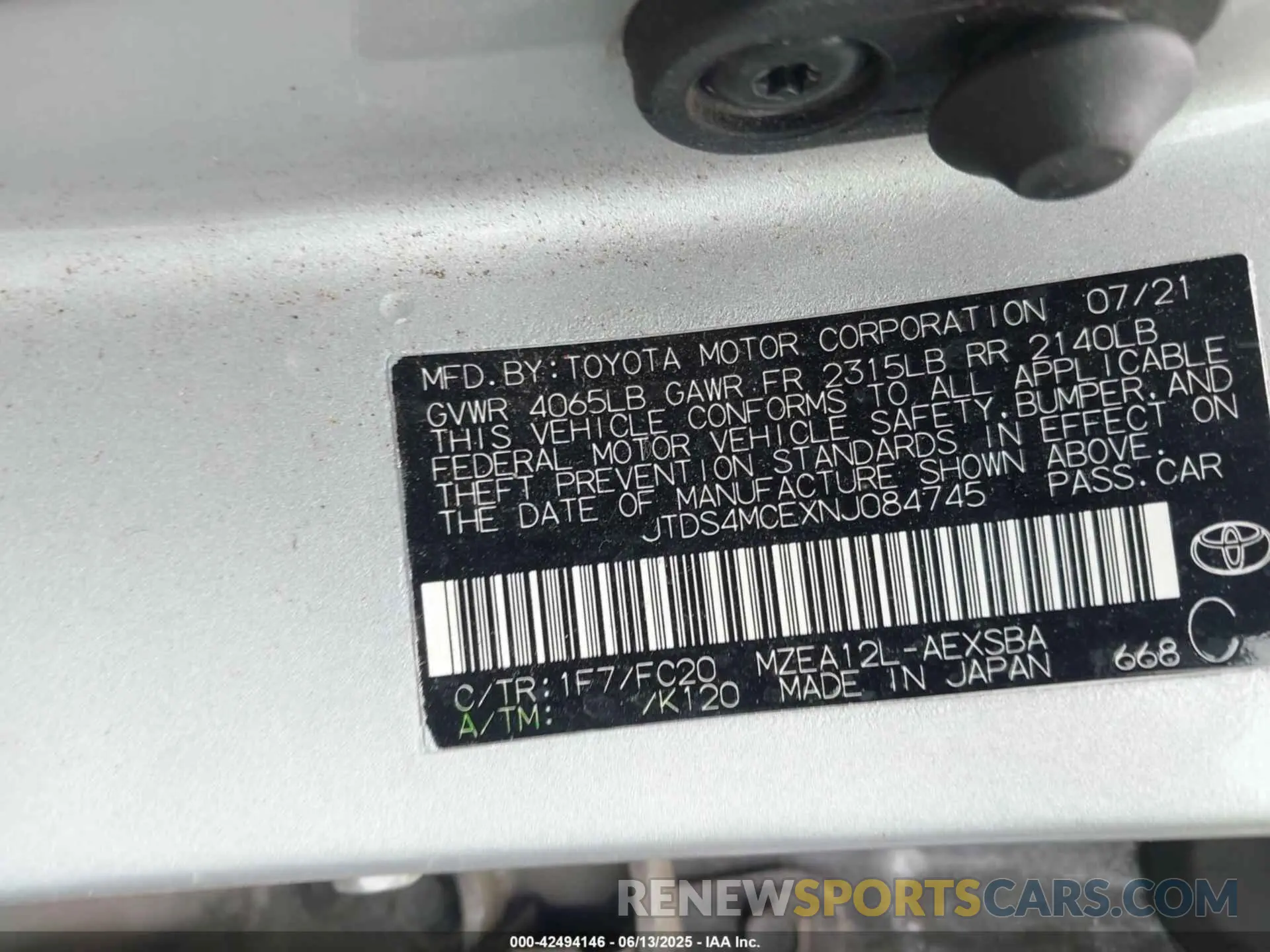 9 Photograph of a damaged car JTDS4MCEXNJ084745 TOYOTA COROLLA 2022