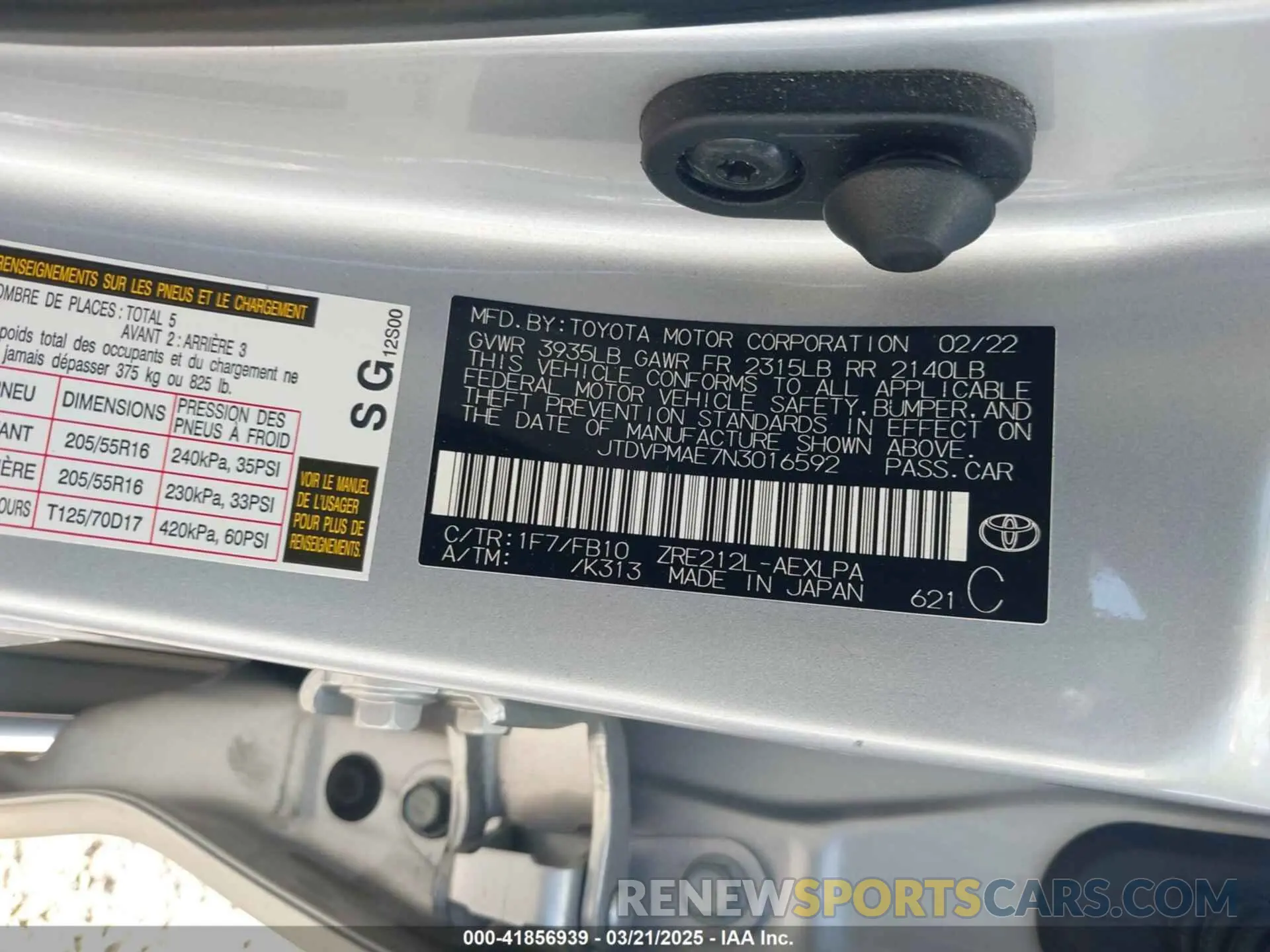 9 Photograph of a damaged car JTDVPMAE7N3016592 TOYOTA COROLLA 2022