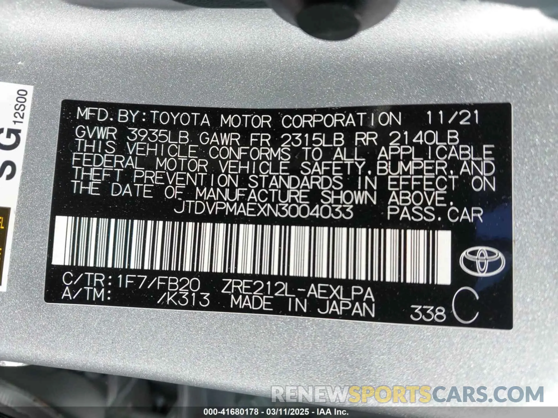 9 Photograph of a damaged car JTDVPMAEXN3004033 TOYOTA COROLLA 2022