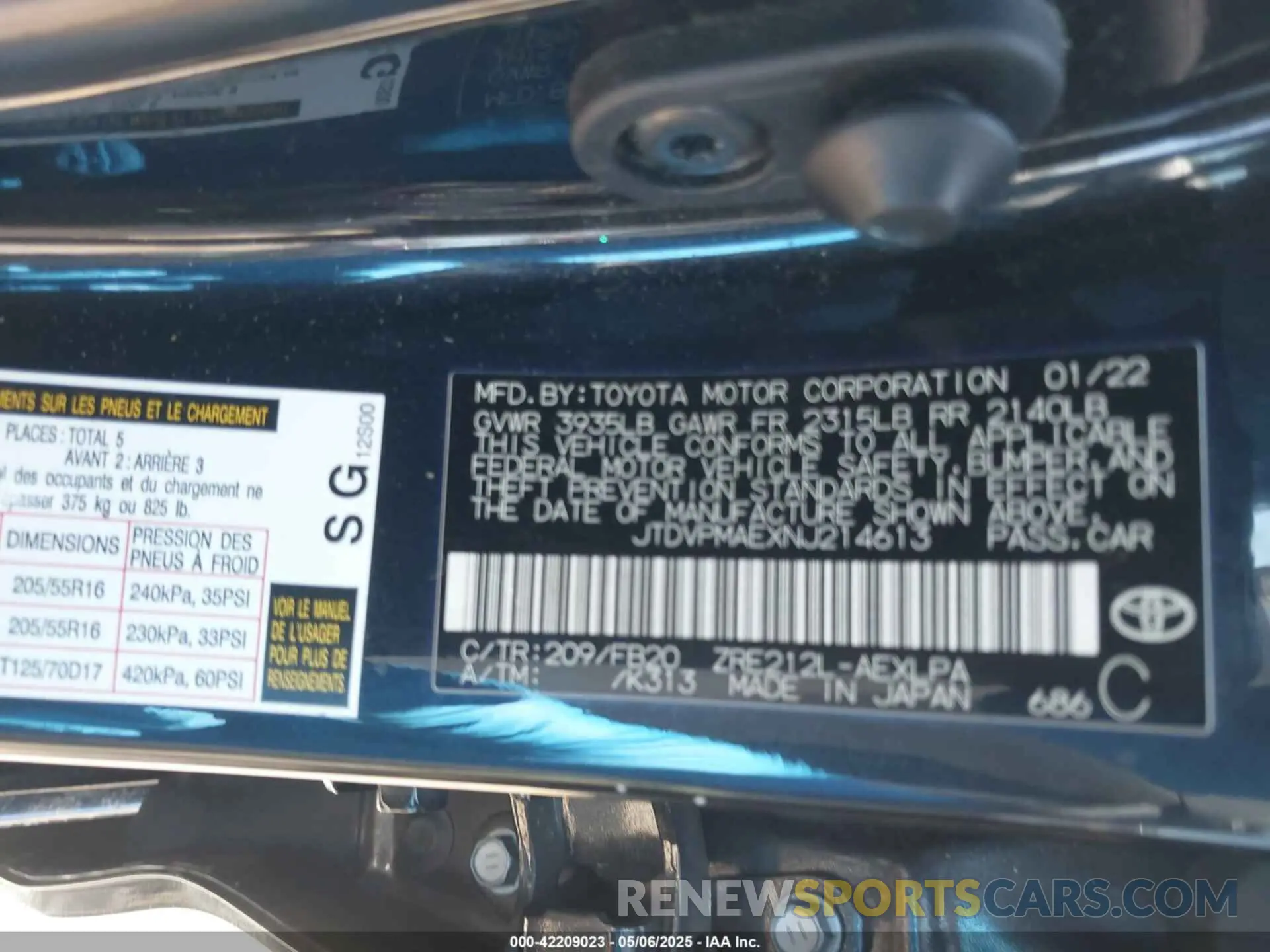 9 Photograph of a damaged car JTDVPMAEXNJ214613 TOYOTA COROLLA 2022