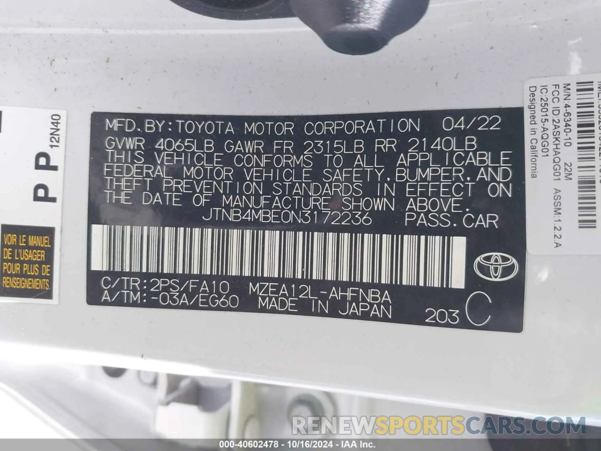 9 Photograph of a damaged car JTNB4MBE0N3172236 TOYOTA COROLLA 2022