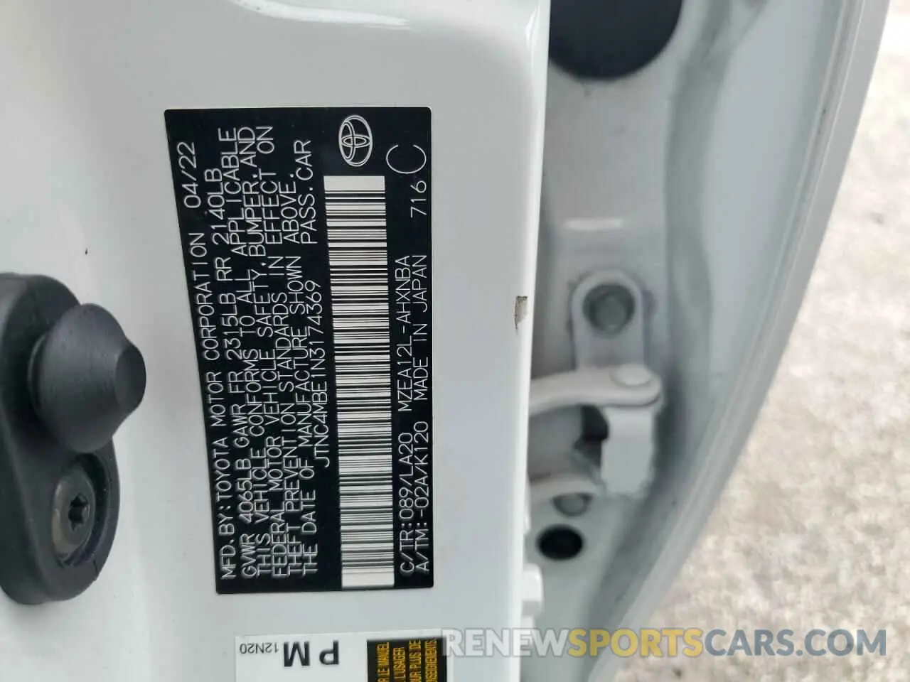 12 Photograph of a damaged car JTNC4MBE1N3174369 TOYOTA COROLLA 2022