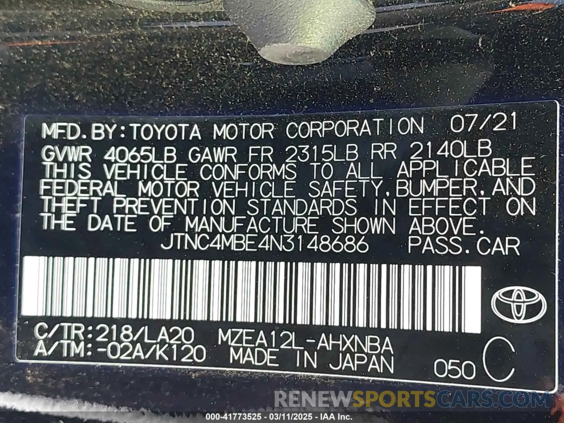 9 Photograph of a damaged car JTNC4MBE4N3148686 TOYOTA COROLLA 2022