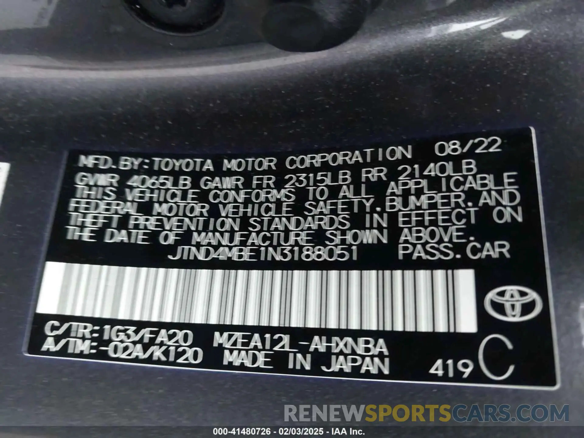 9 Photograph of a damaged car JTND4MBE1N3188051 TOYOTA COROLLA 2022