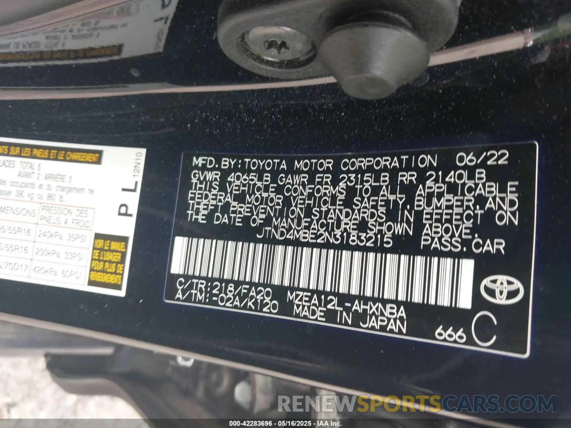 9 Photograph of a damaged car JTND4MBE2N3183215 TOYOTA COROLLA 2022
