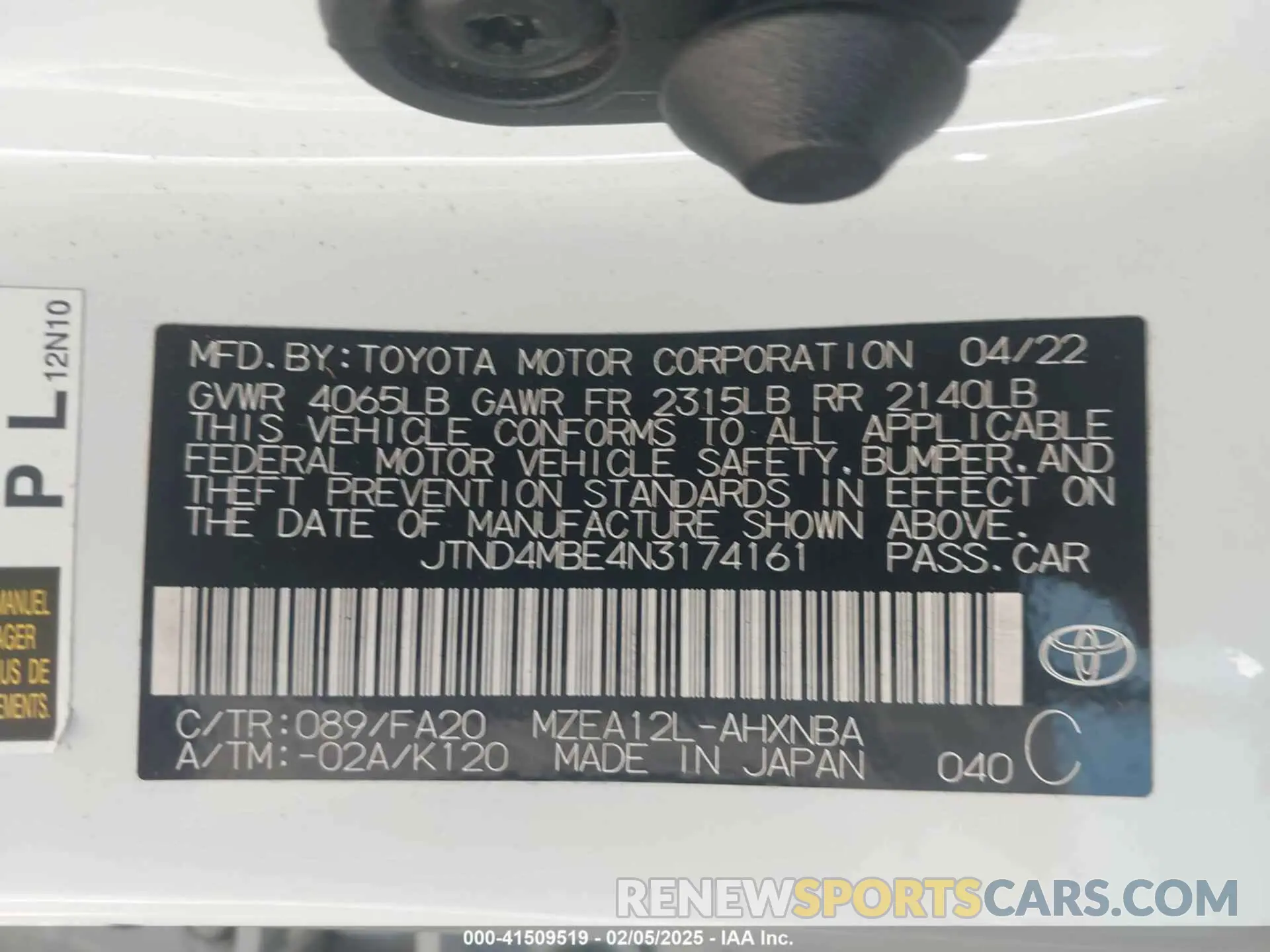 9 Photograph of a damaged car JTND4MBE4N3174161 TOYOTA COROLLA 2022