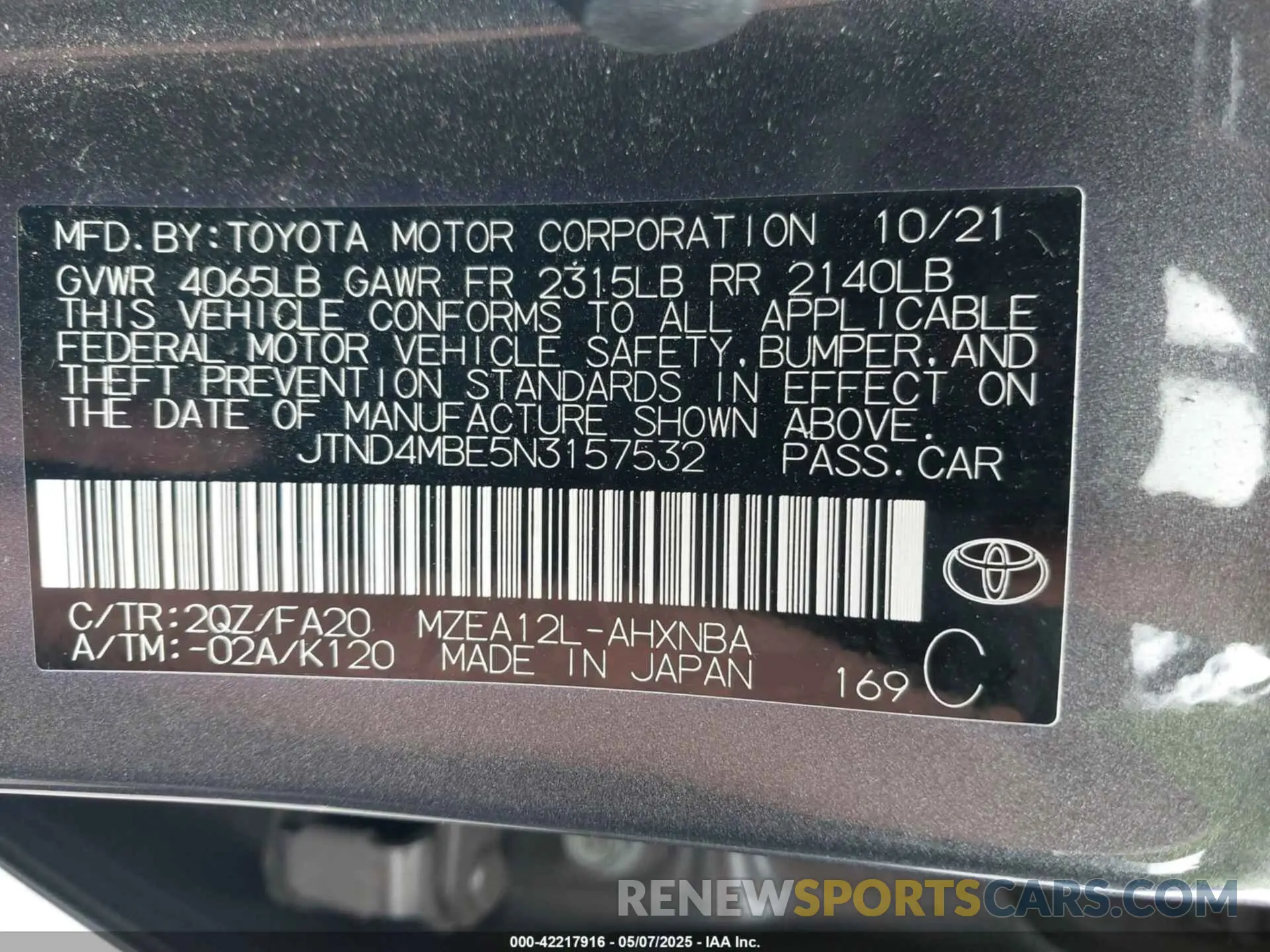 9 Photograph of a damaged car JTND4MBE5N3157532 TOYOTA COROLLA 2022