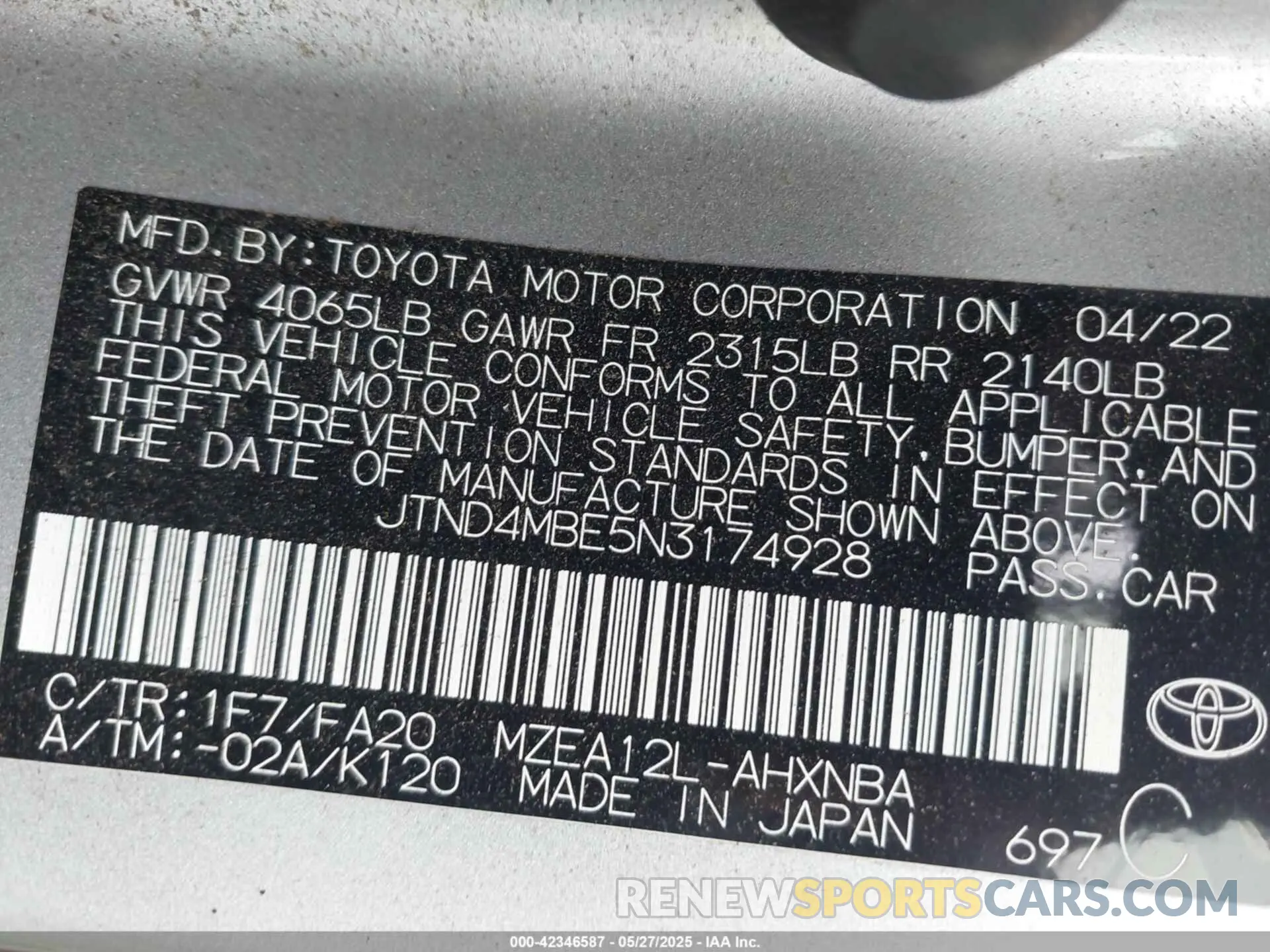 9 Photograph of a damaged car JTND4MBE5N3174928 TOYOTA COROLLA 2022