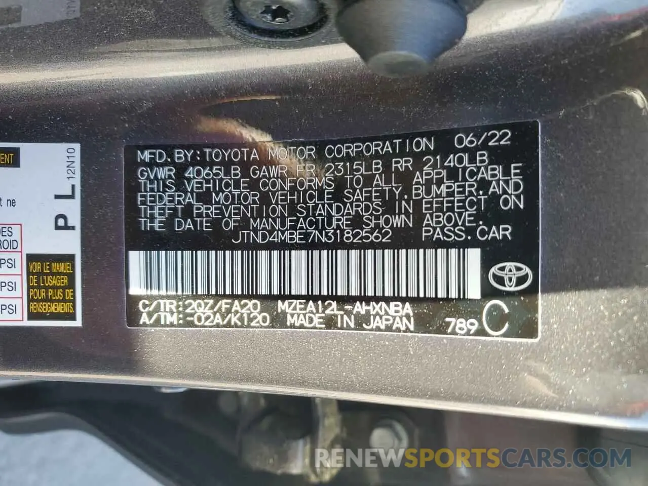 14 Photograph of a damaged car JTND4MBE7N3182562 TOYOTA COROLLA 2022