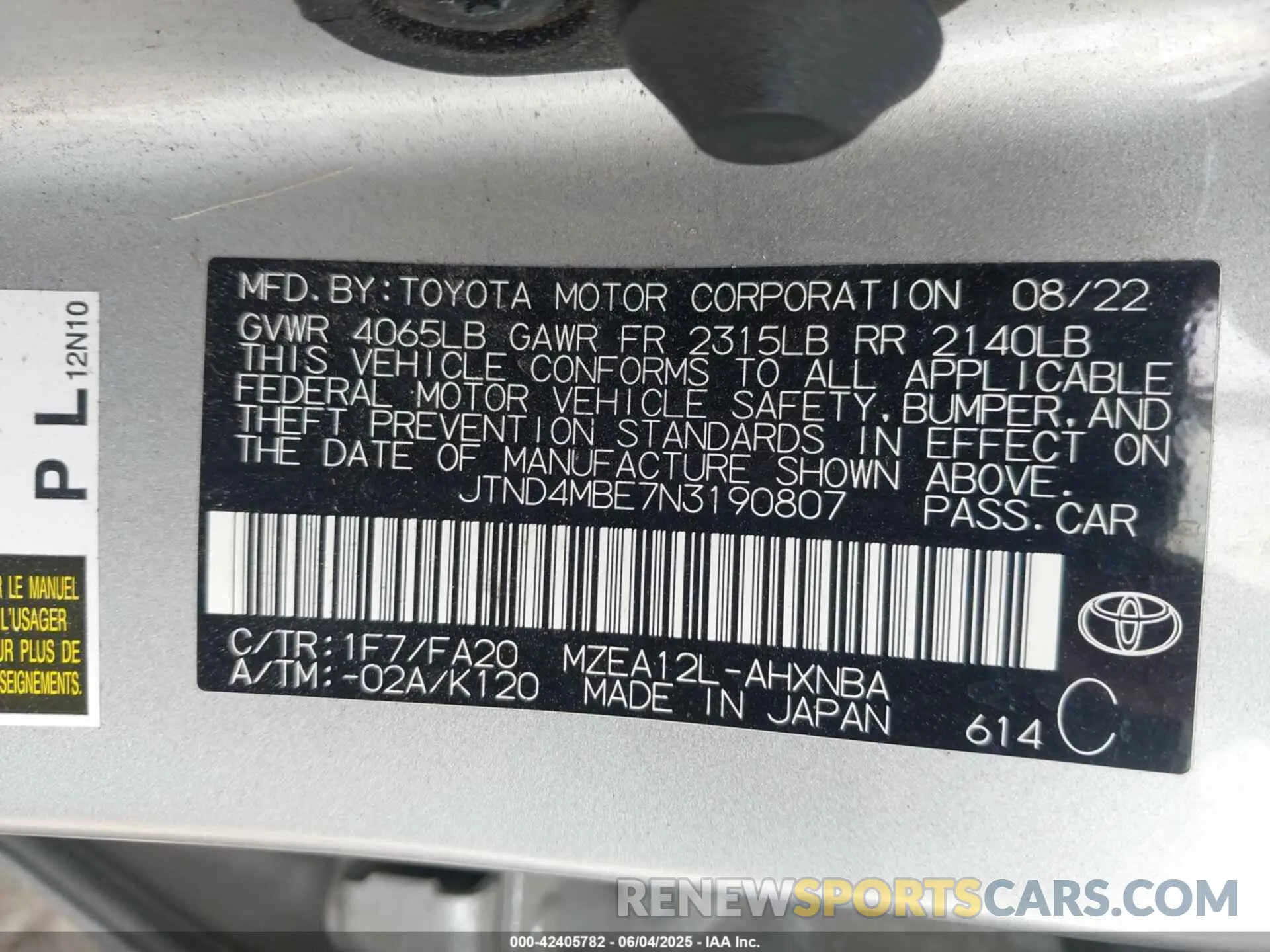 9 Photograph of a damaged car JTND4MBE7N3190807 TOYOTA COROLLA 2022
