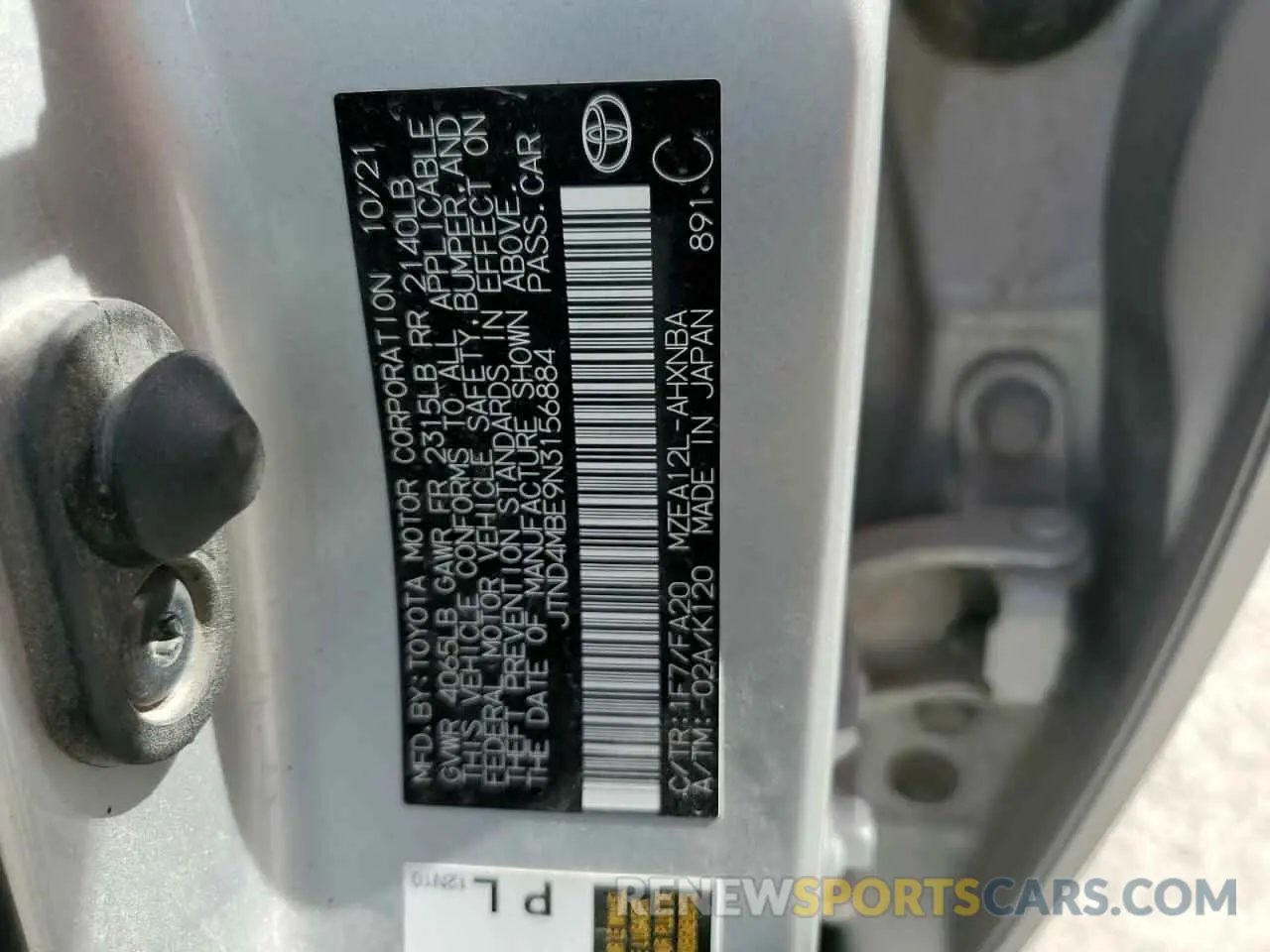 12 Photograph of a damaged car JTND4MBE9N3156884 TOYOTA COROLLA 2022