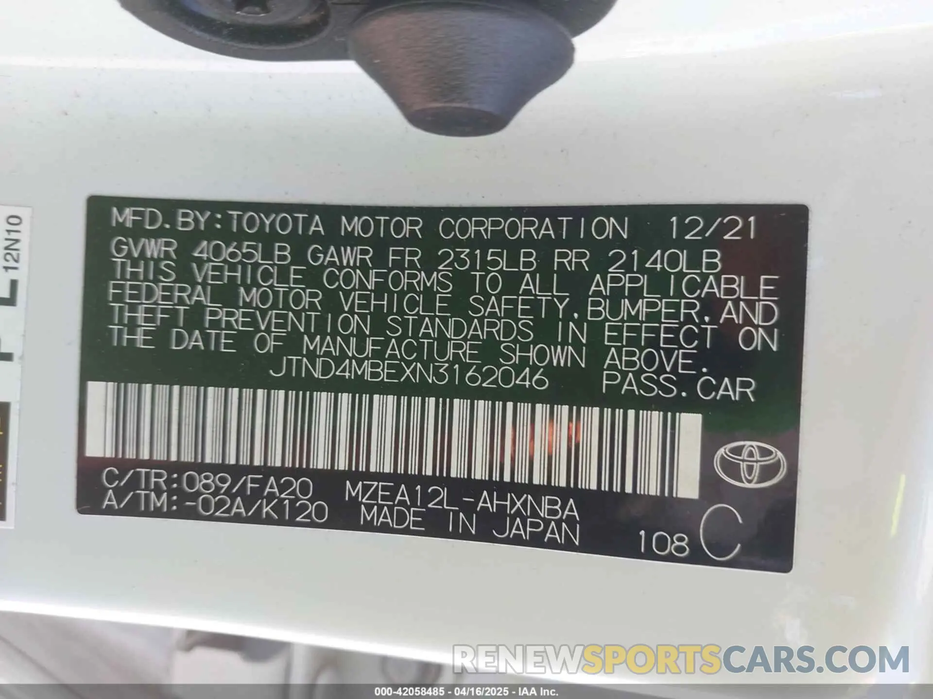 9 Photograph of a damaged car JTND4MBEXN3162046 TOYOTA COROLLA 2022