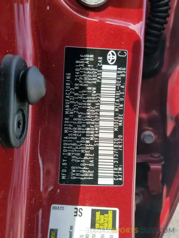 12 Photograph of a damaged car 5YFB4MDE0PP016533 TOYOTA COROLLA 2023