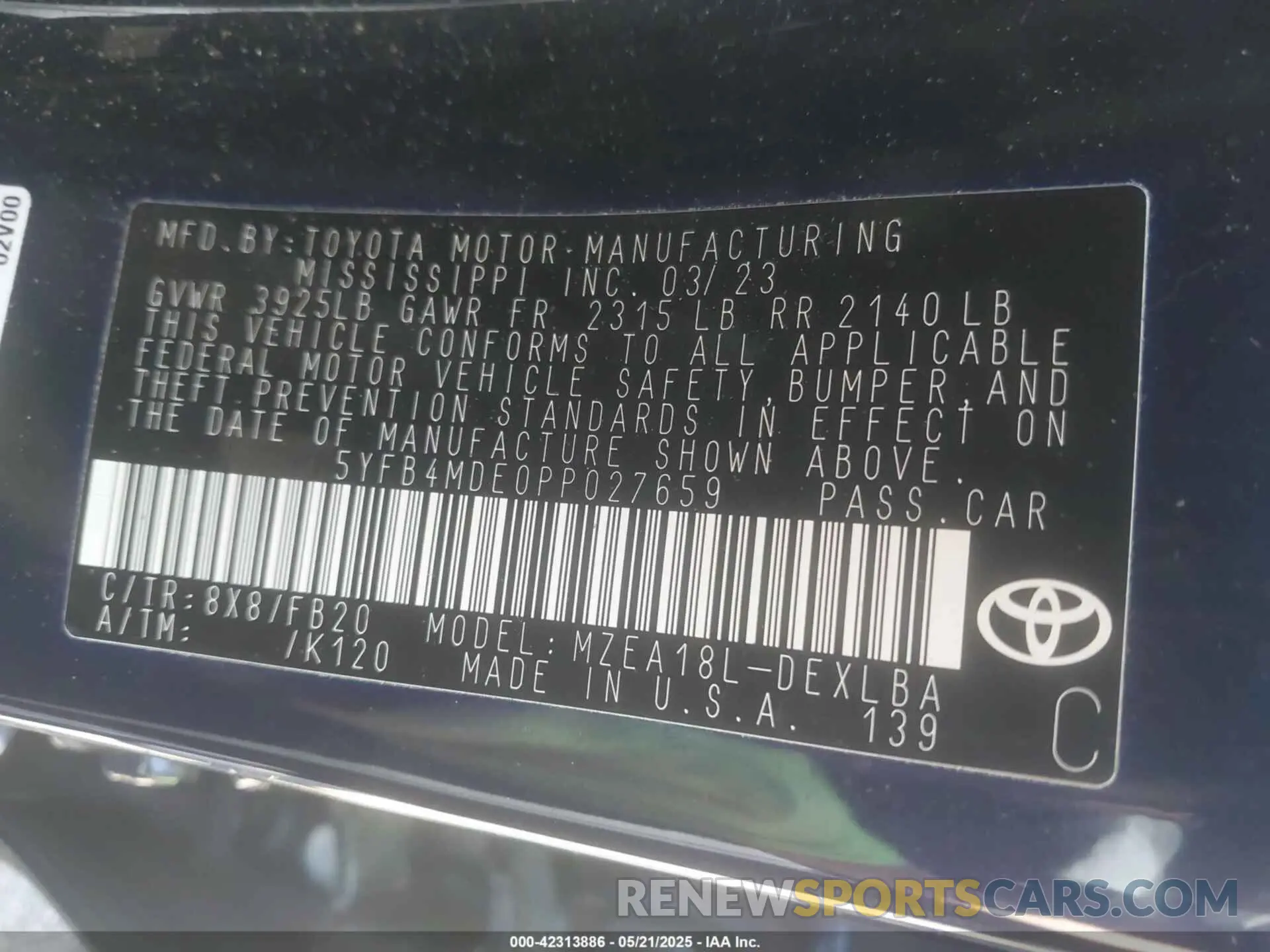 9 Photograph of a damaged car 5YFB4MDE0PP027659 TOYOTA COROLLA 2023