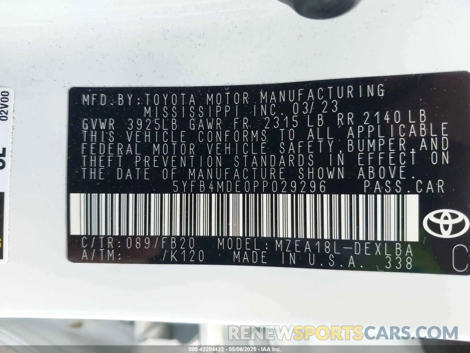9 Photograph of a damaged car 5YFB4MDE0PP029296 TOYOTA COROLLA 2023