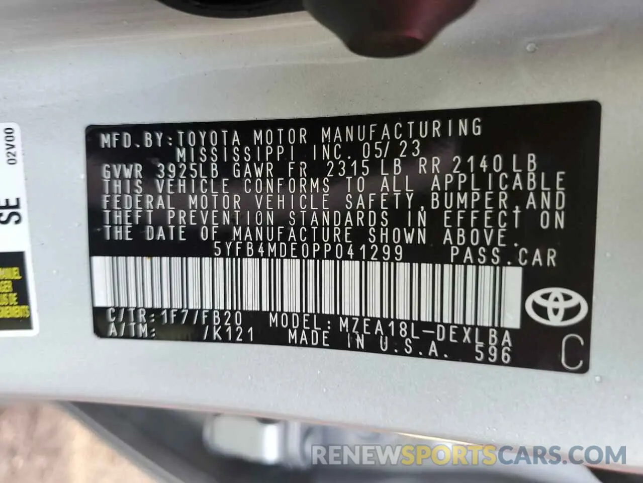 13 Photograph of a damaged car 5YFB4MDE0PP041299 TOYOTA COROLLA 2023