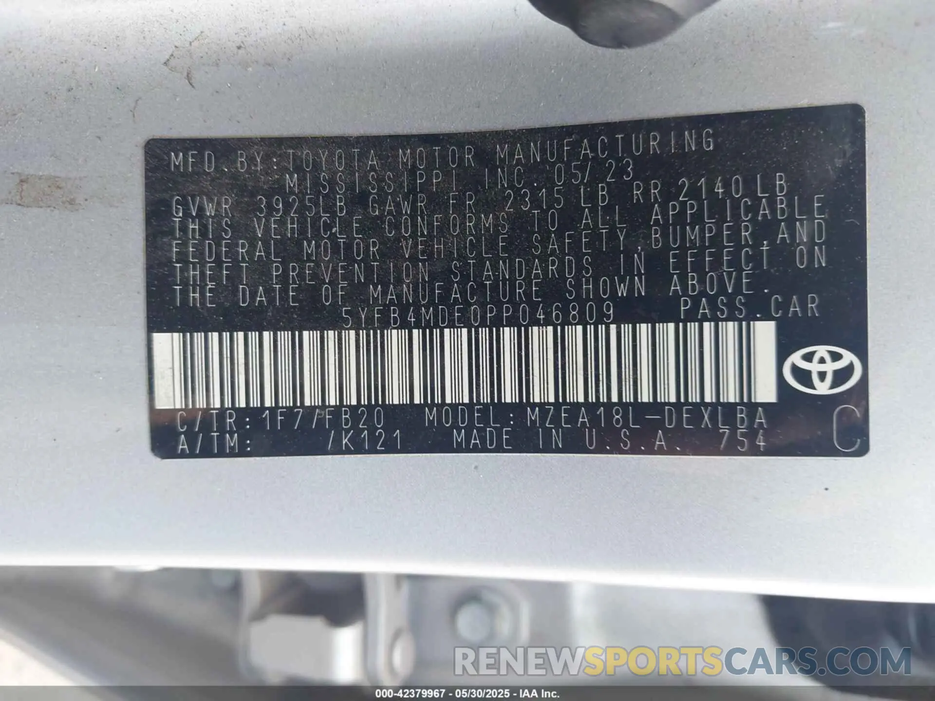 9 Photograph of a damaged car 5YFB4MDE0PP046809 TOYOTA COROLLA 2023