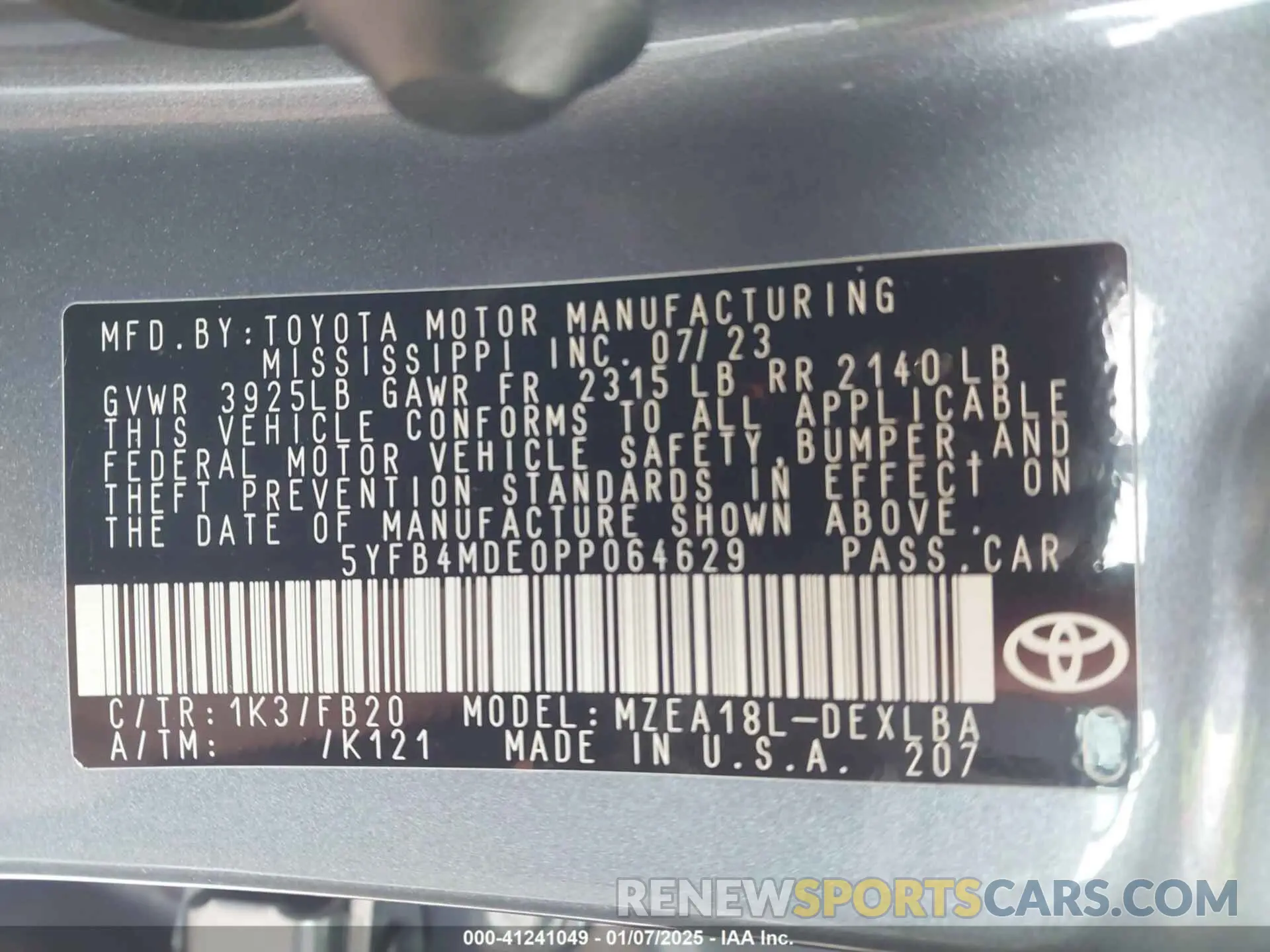 9 Photograph of a damaged car 5YFB4MDE0PP064629 TOYOTA COROLLA 2023