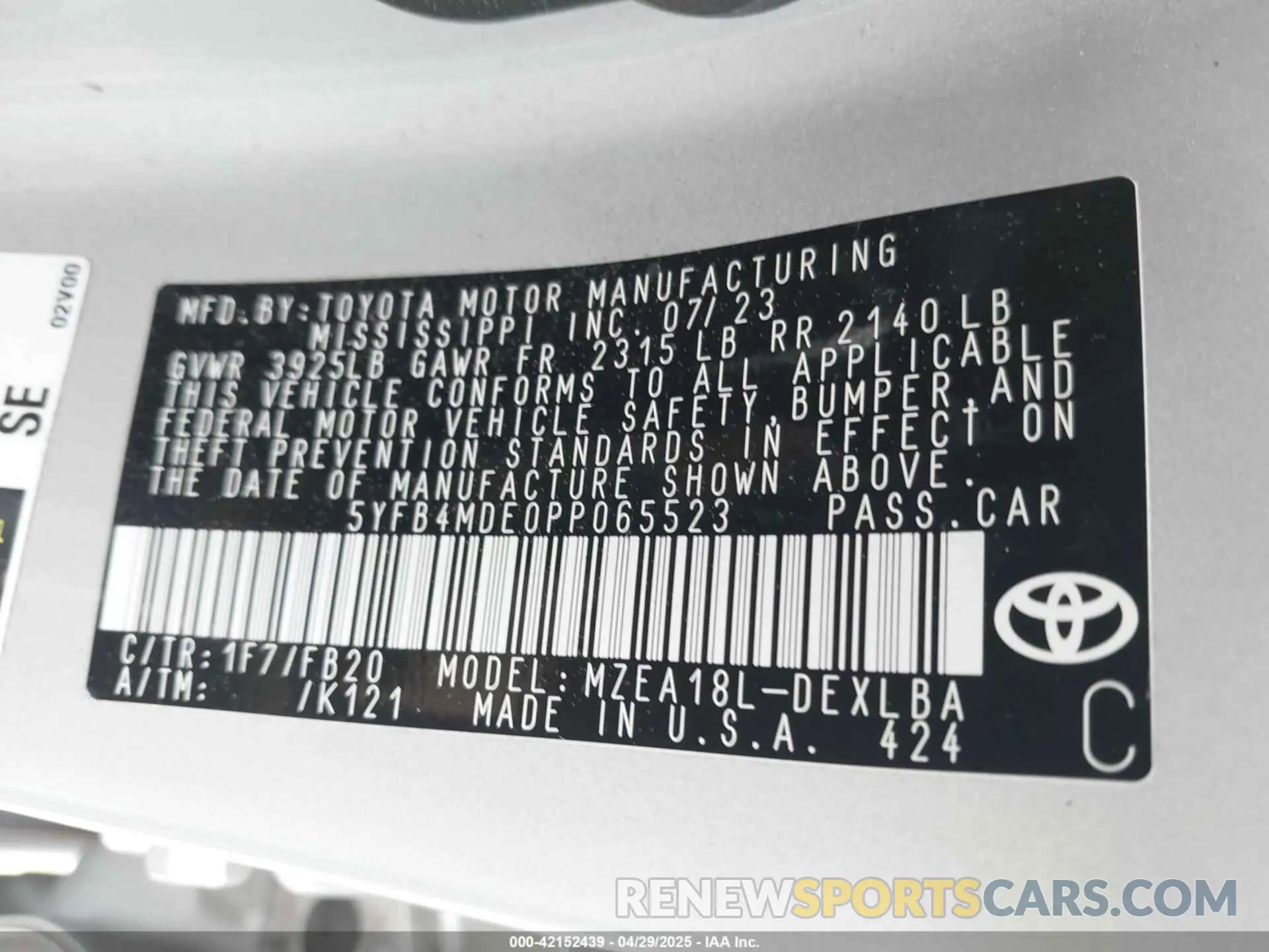 9 Photograph of a damaged car 5YFB4MDE0PP065523 TOYOTA COROLLA 2023